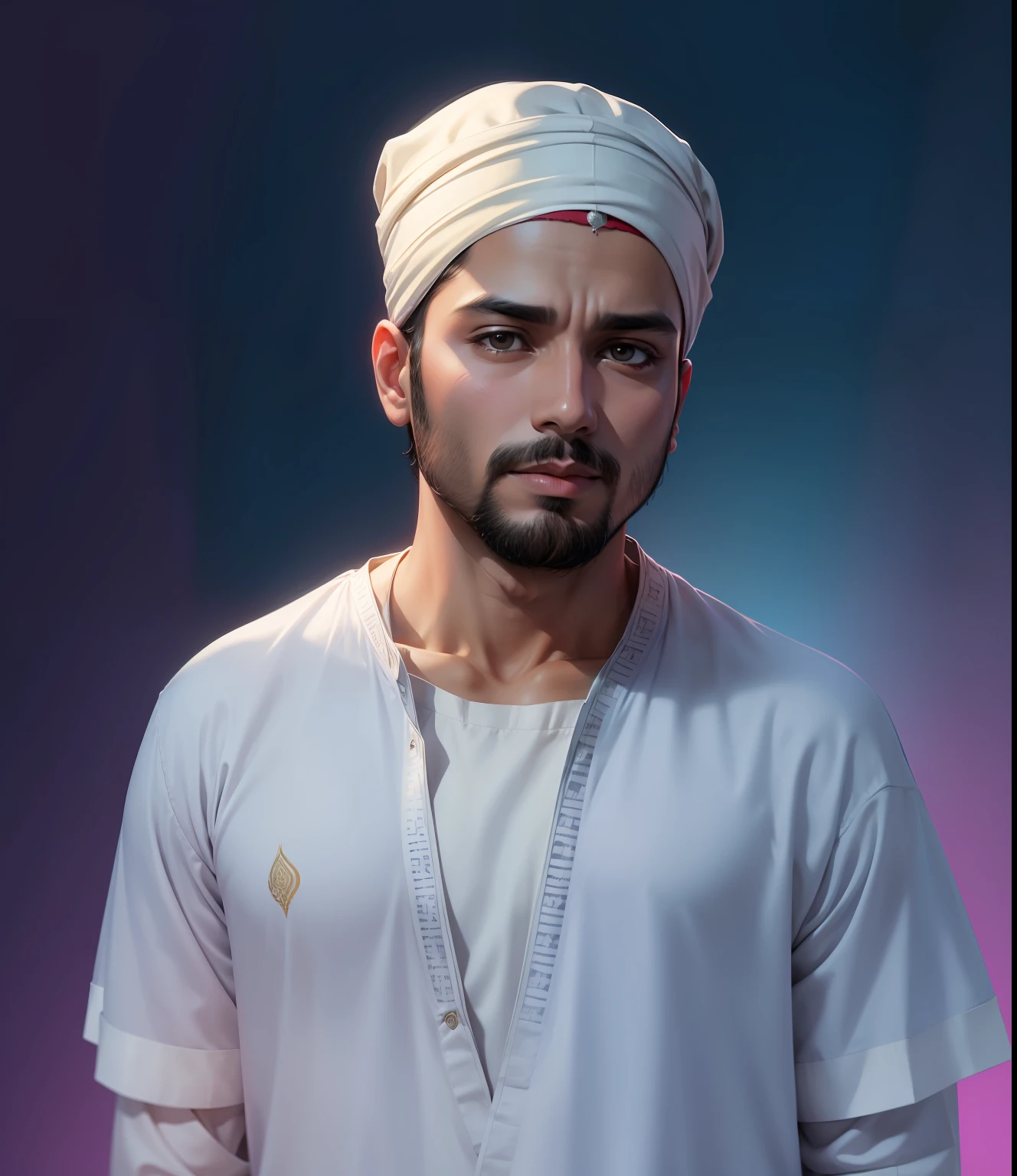 Change background with kurta pajama an d islamic pagdi and lok deautiful