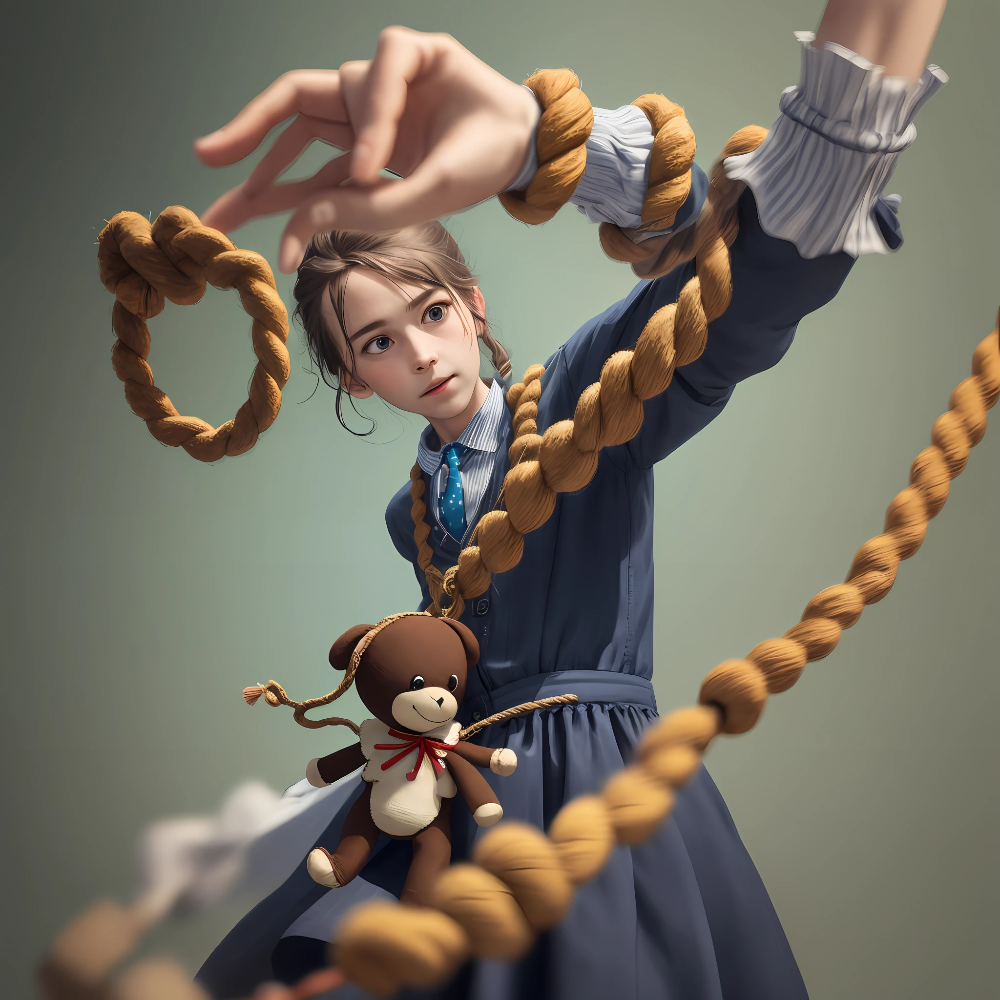 A puppet is breaking free from a rope controlled by one hand