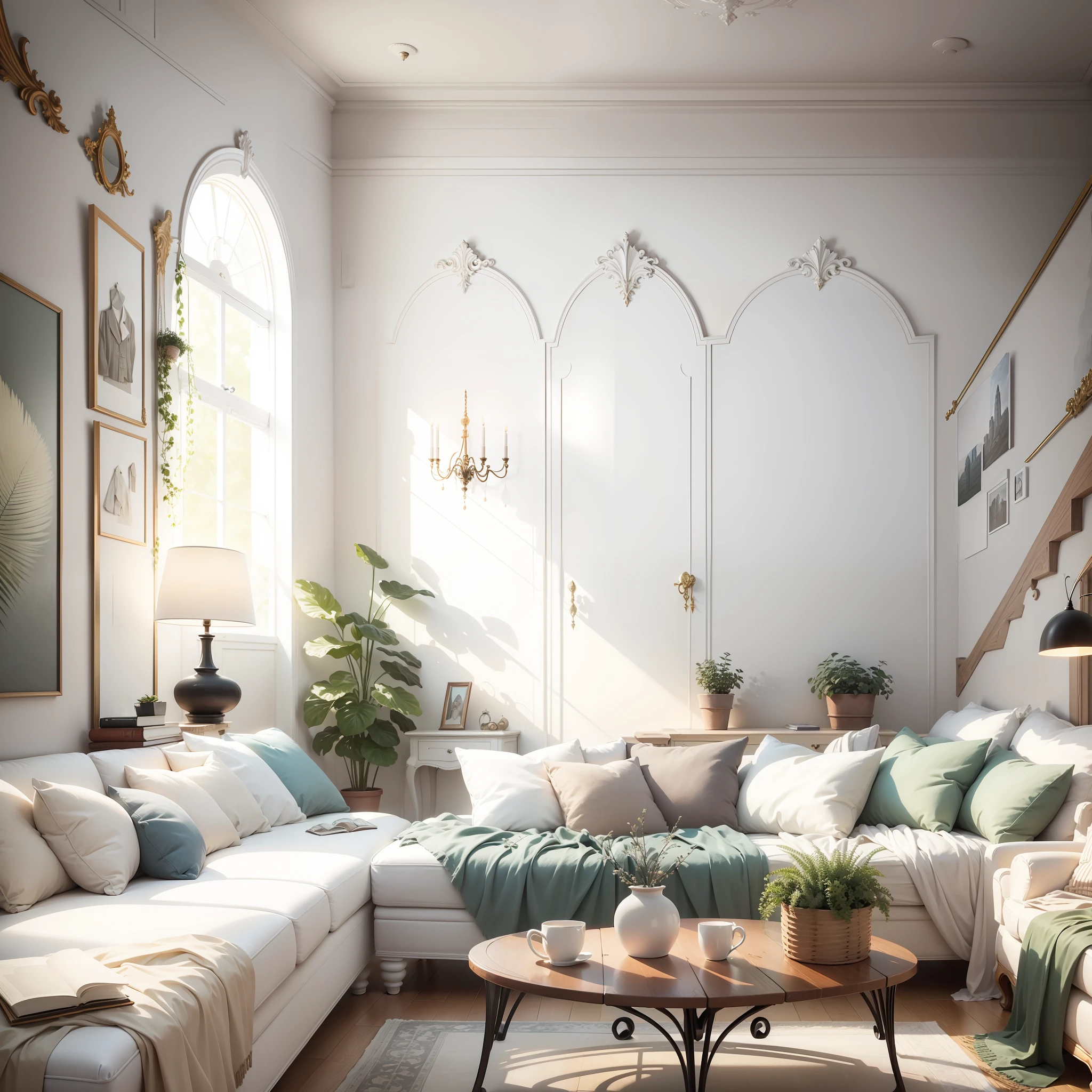 European-style interior wall, simple, no people, big scene, realistic picture, white, no furniture No sofa and table, the picture details are really pointed
