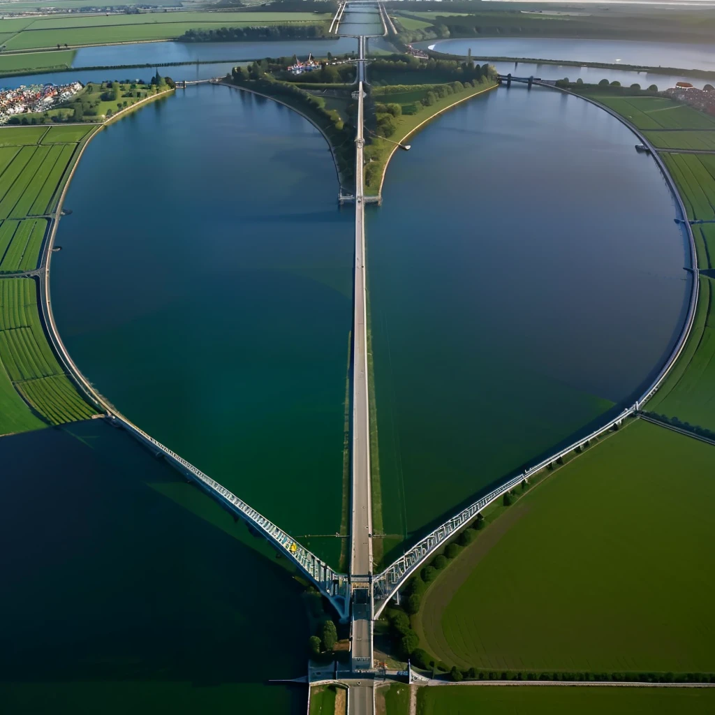 Best quality, high saturation, clarity, reasonable structure, aerial view, beautiful and amazing scenery, bridges, castles, chimneys, mountains, rivers and lakes, wheat fields