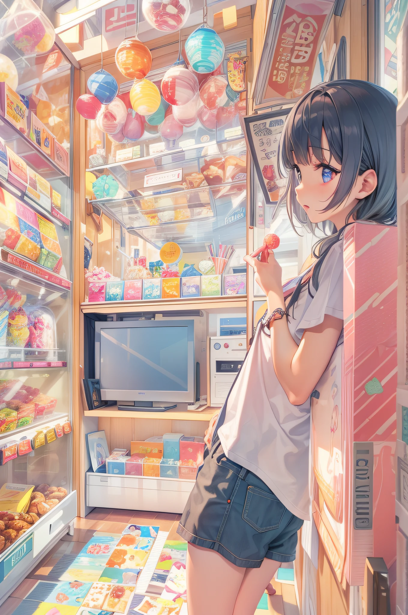 Girl watching TV、summer vacation、Candy shop