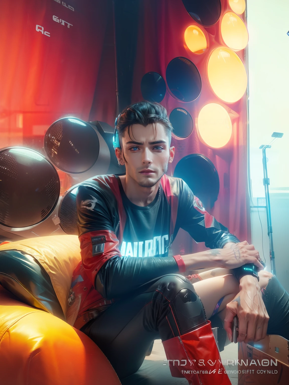 ,cyberpunk handsome boy ultra realistic with cat,