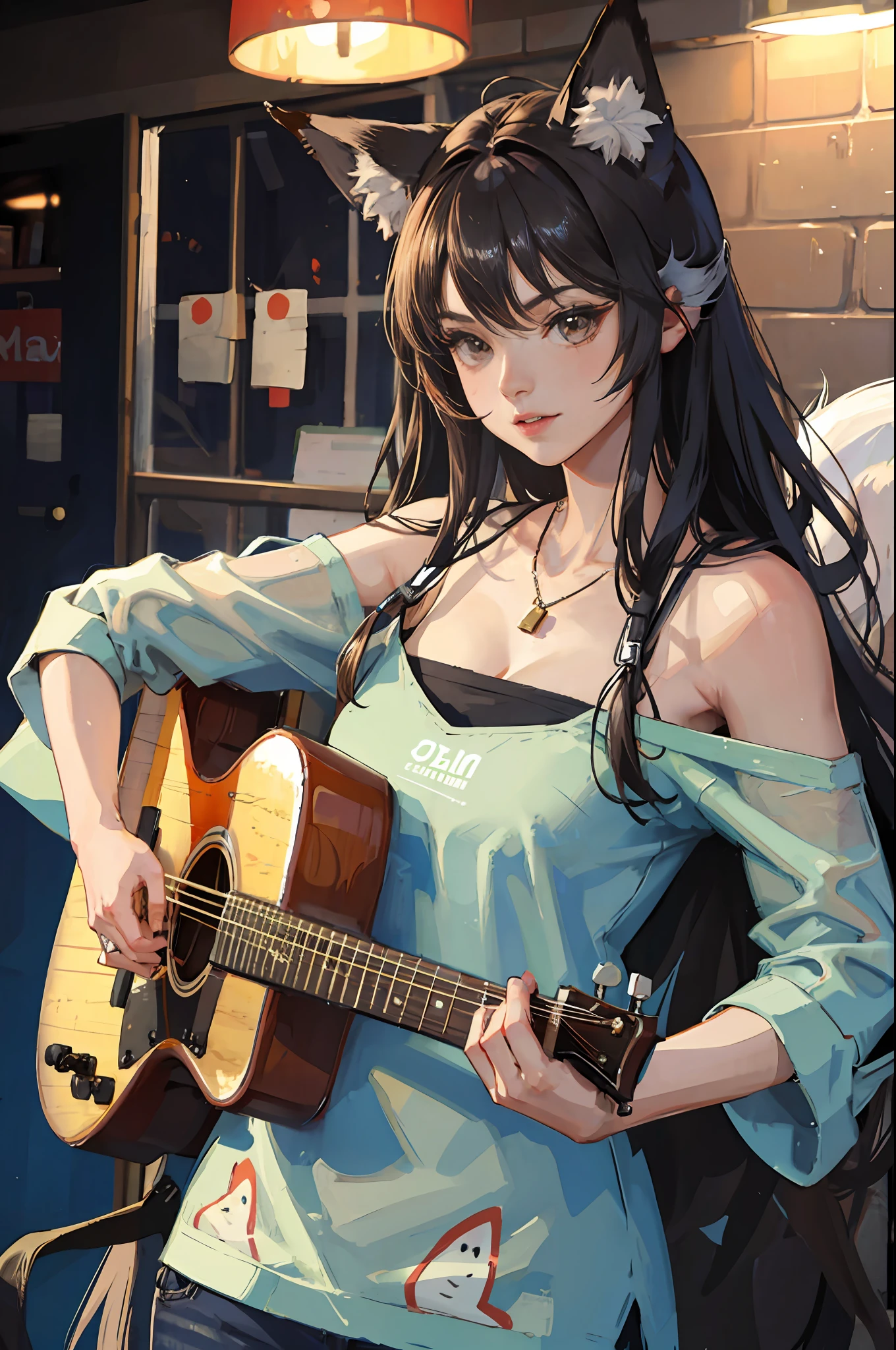 girl with fox ears with a guitar