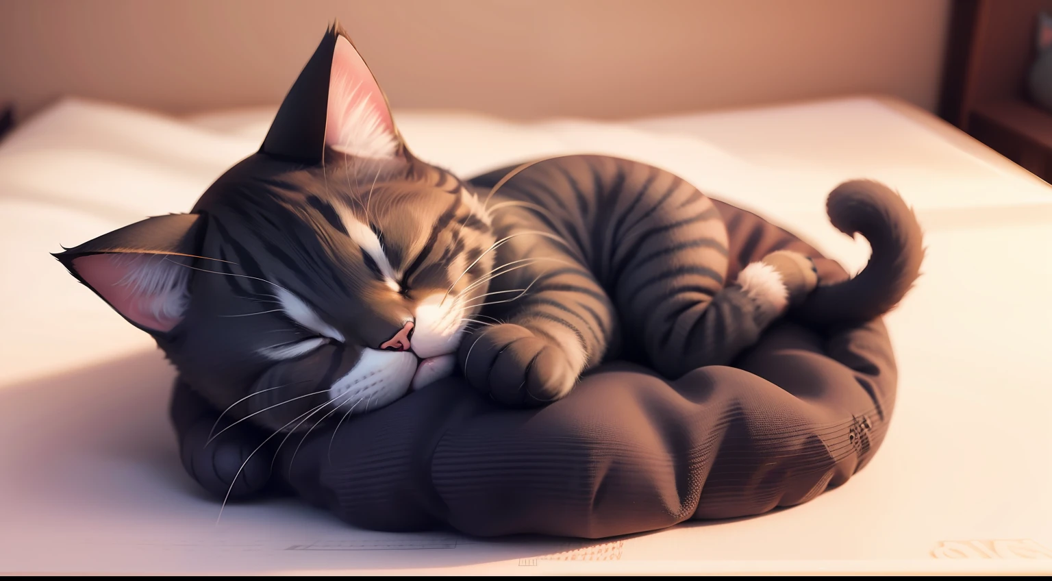 Super cute cat full body 3D drawing, adolable, popmart blind box, Cat sleeping in bed, Relaxed