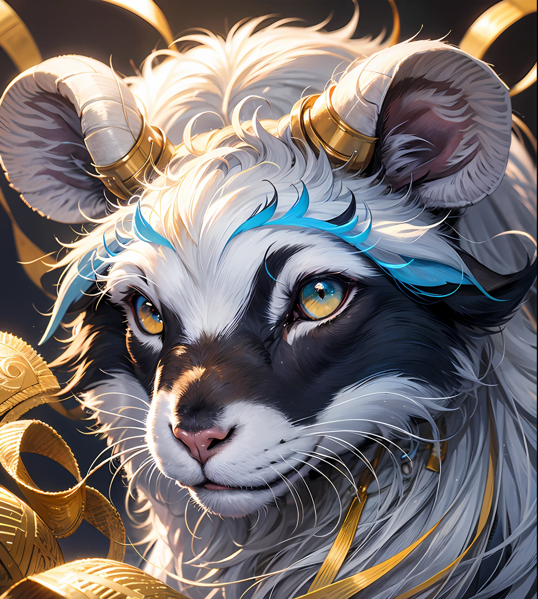Sheep, blue, female, black hair, golden eyes, beautiful --auto --s2