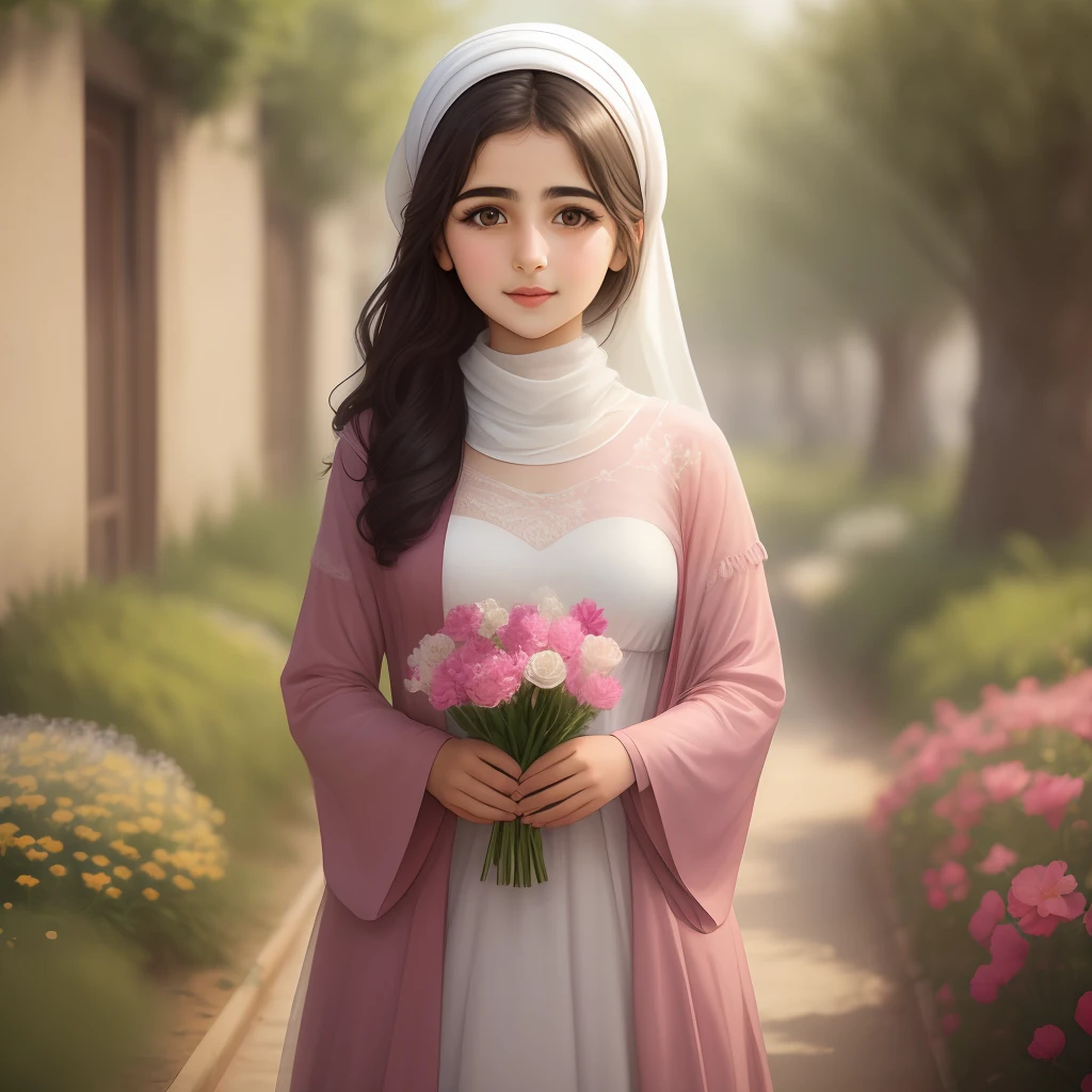 Iranian girl that have three flower in her hand