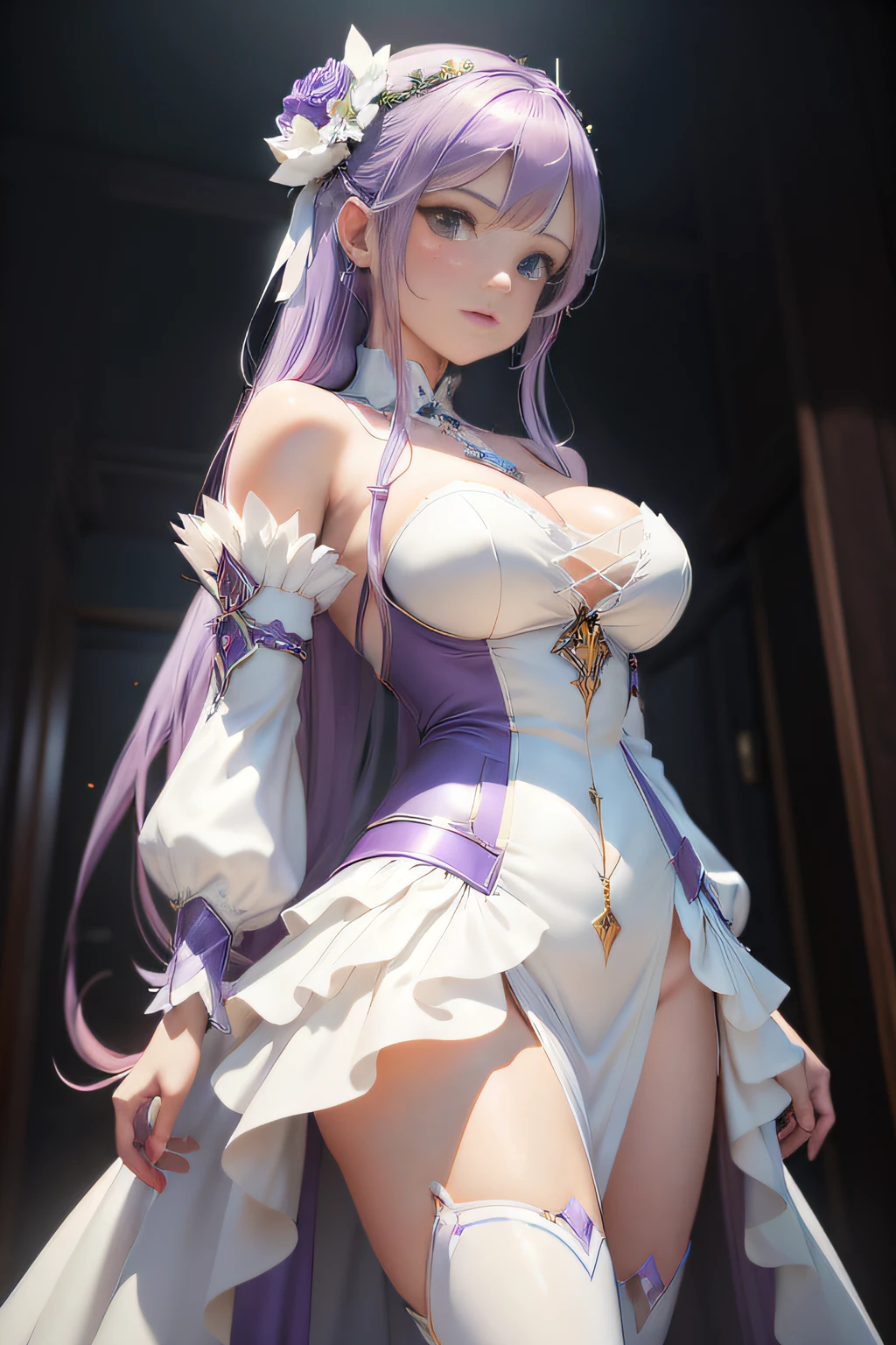 Arad woman in white and purple dress poses for a photo, 8K high quality detailed art, 8k octae render photo, 2. 5 D CGI anime fantasy artwork, Smooth anime CG art, photorealistic anime girl rendering, Detailed digital anime art, [ 4 K digital art ]!!, 3 D rendering character art 8 K, anime highly detailed