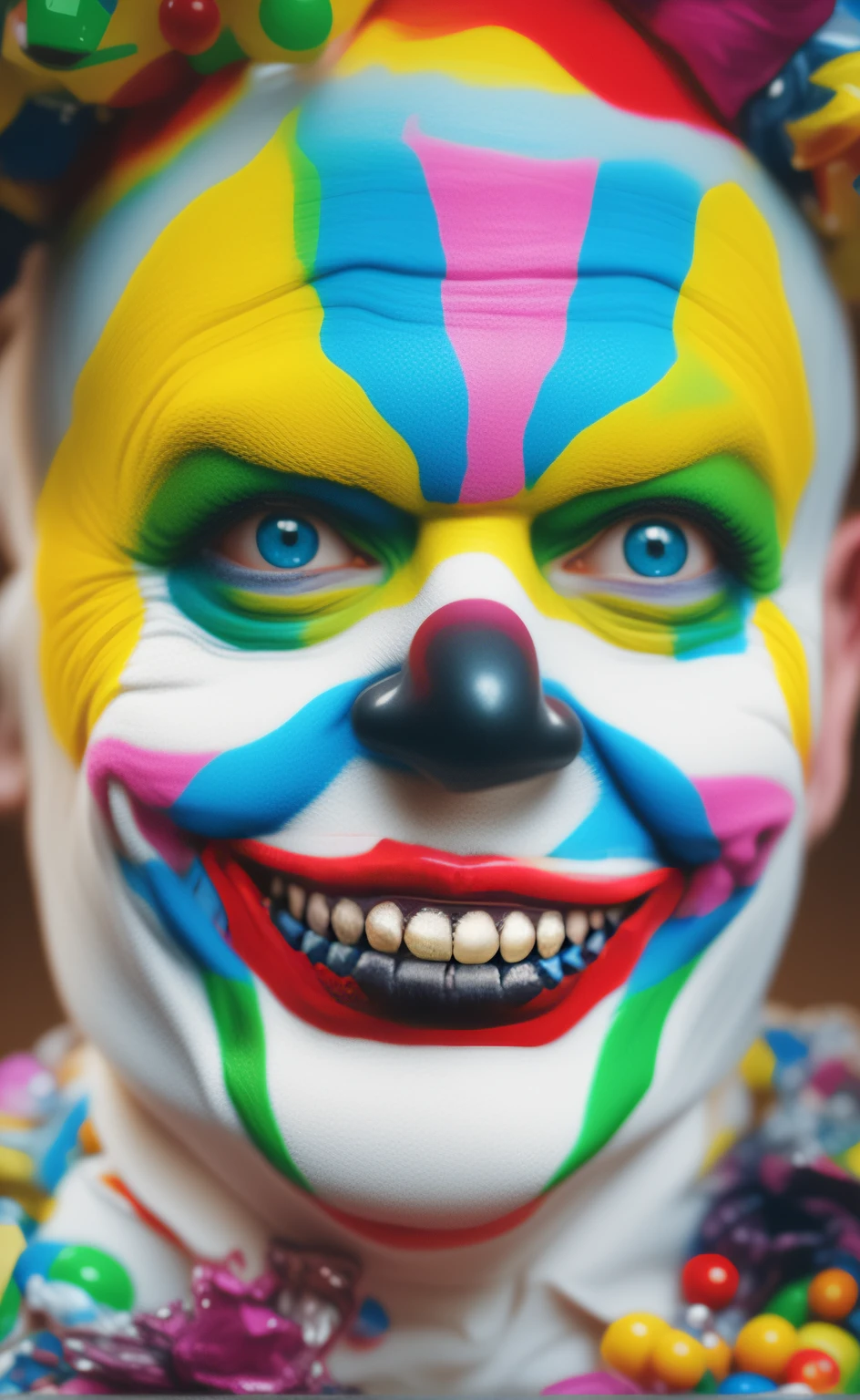 Make harmonious lips with the clown's face with teeth