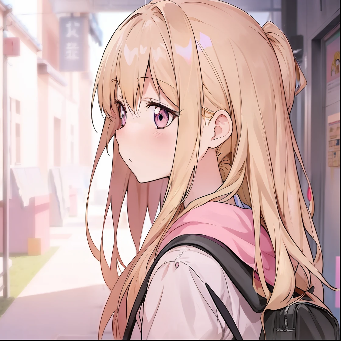 anime girl with long blonde hair and a backpack looking away, anime visual of a cute girl, blonde anime girl with long hair, anime visual of a young woman, anime girl with long hair, anime best girl, young anime girl, profile of anime girl, screenshot from the anime film, an anime girl, female anime character, in the anime film, still from anime