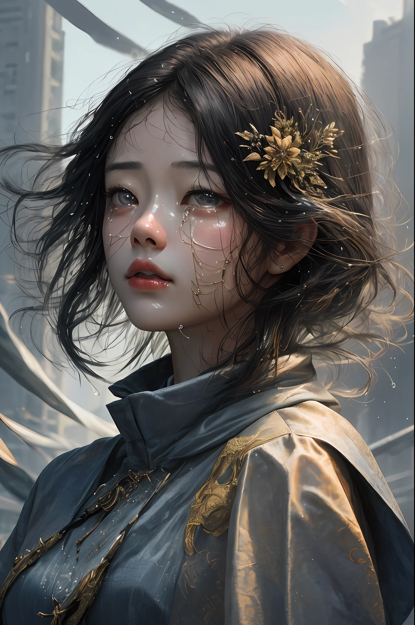 (Hyper Real), (illustratio), (A high resolution), (8K), (The is very detailed), (美丽细致的眼睛), (best qualtiy), (Super detail), (tmasterpiece), Beautiful face,(Detailed face),sideface, Clear facial features, 二重まぶた,milkyW,Fair skin, highdetailskin, Realistic details of skin, Visible Pore, shift dresses:1.1,absurd res,enticing,超A high resolution,Ultra photo realsisim,The is very detailed,the golden ratio,(dynamicposes),Sad tears,动态照明,ChineseGirl,18yr old,Wet with sweat,drools,dances