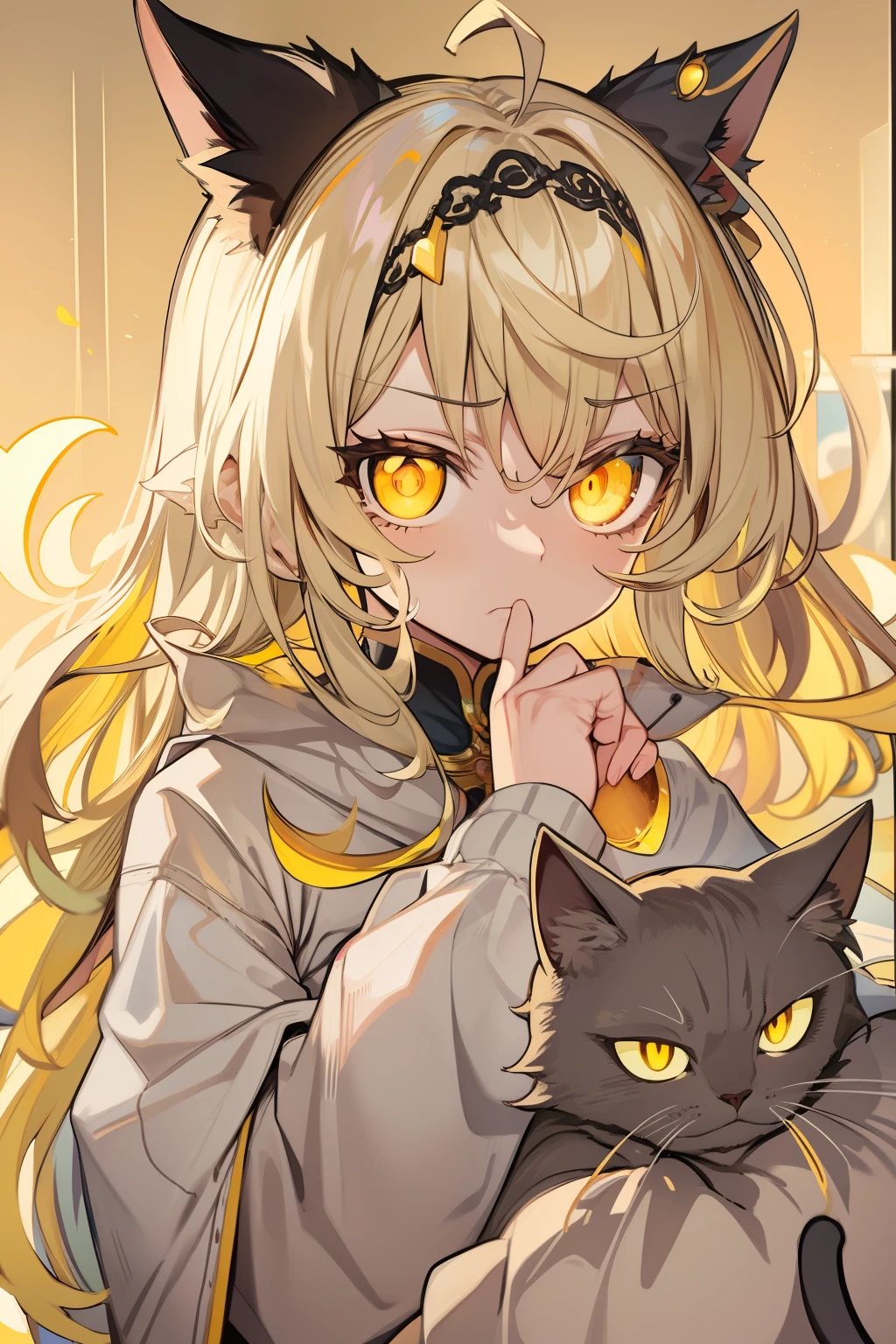 Blonde girl,Golden pupils,Cat Demon Girl,magia,Indifferent face,yellow eyes。