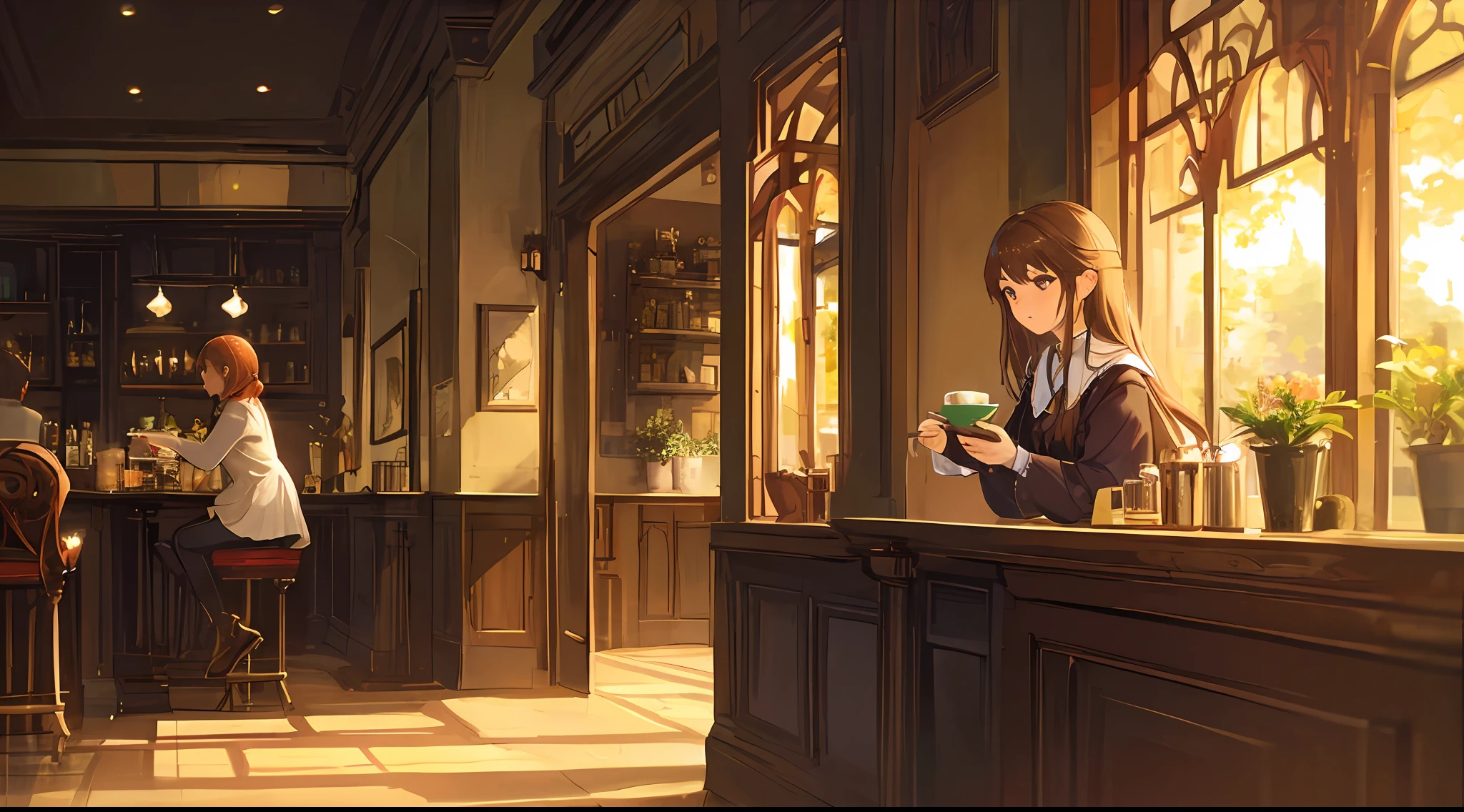 a beauty girl　cafes　soothing　unclear