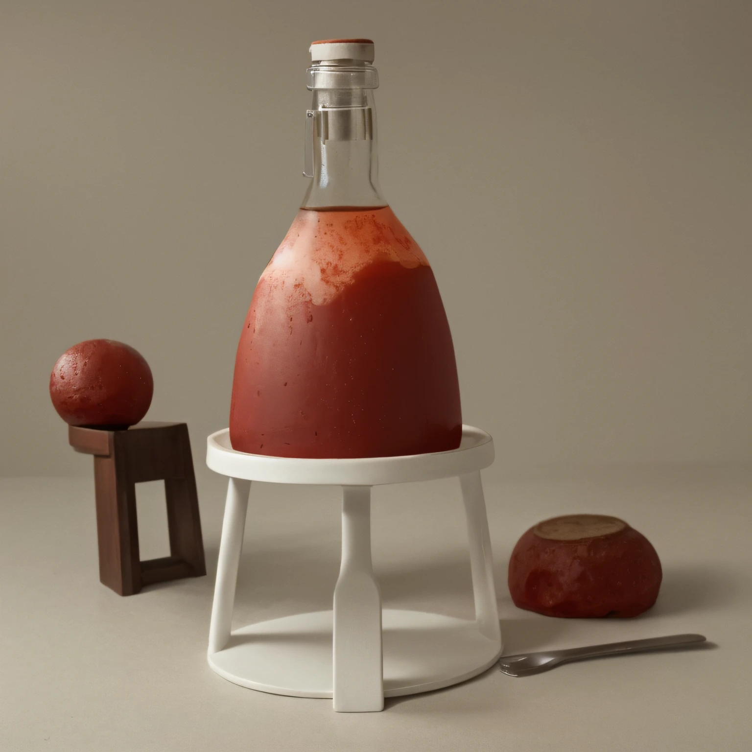 [(white background: 1.4)::5], (red cliff: 1.3), bottle bottom, lampstand, pedestal, platform, (food: 1.8)