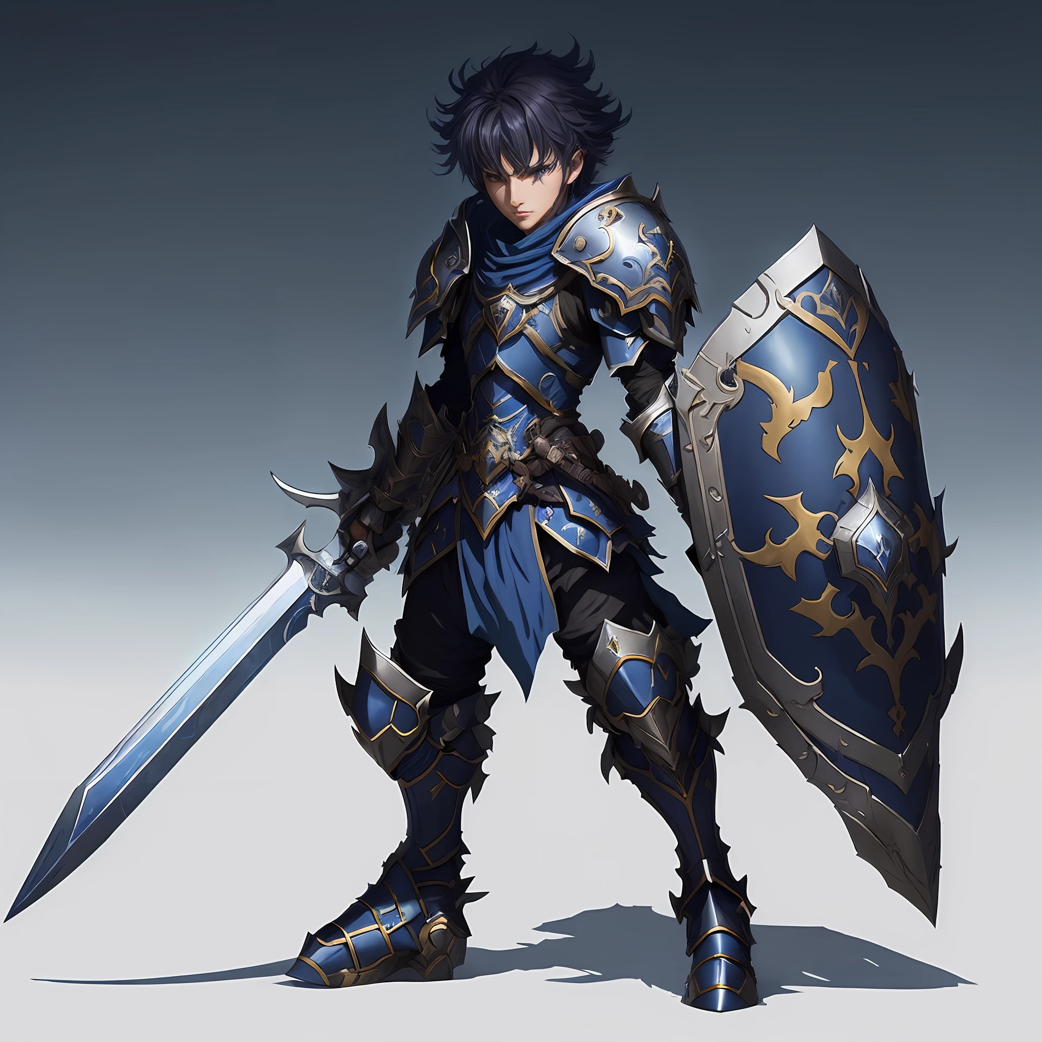 Close-up of a person with a sword and armor, a human male paladin, Malepaladin, Blue Armor, fantasy paladin, high quality character design, full portrait of magical knight, fantasy knight, epic paladin armor, Blue armor inspired by dragons, shadowverse character concept, Paladin Armor, Strong Fantasy Night, berserk skullknight black armor