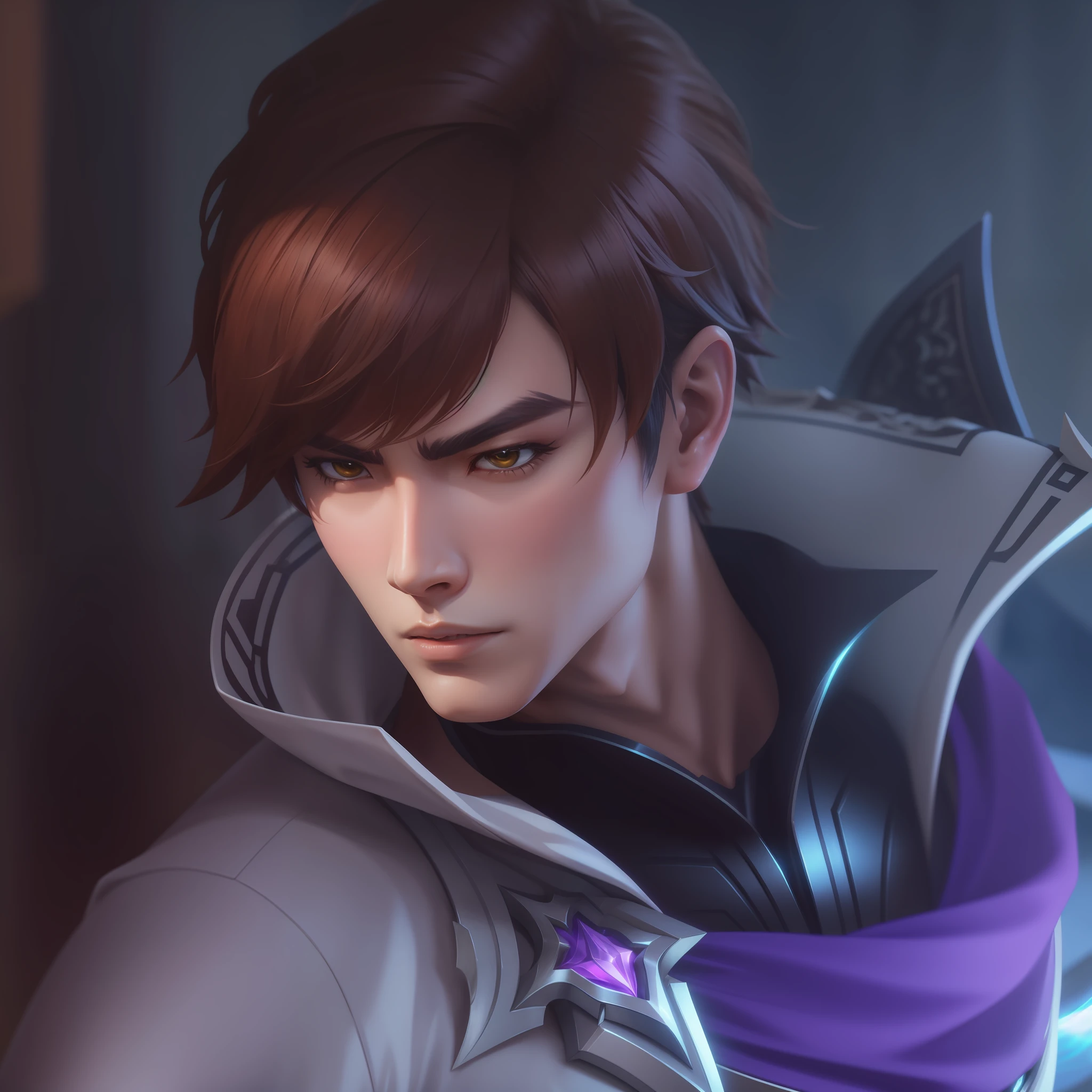 solo, masterpiece, best quality, medium shot of Gusion character in Mobile legend, dynamic angle
