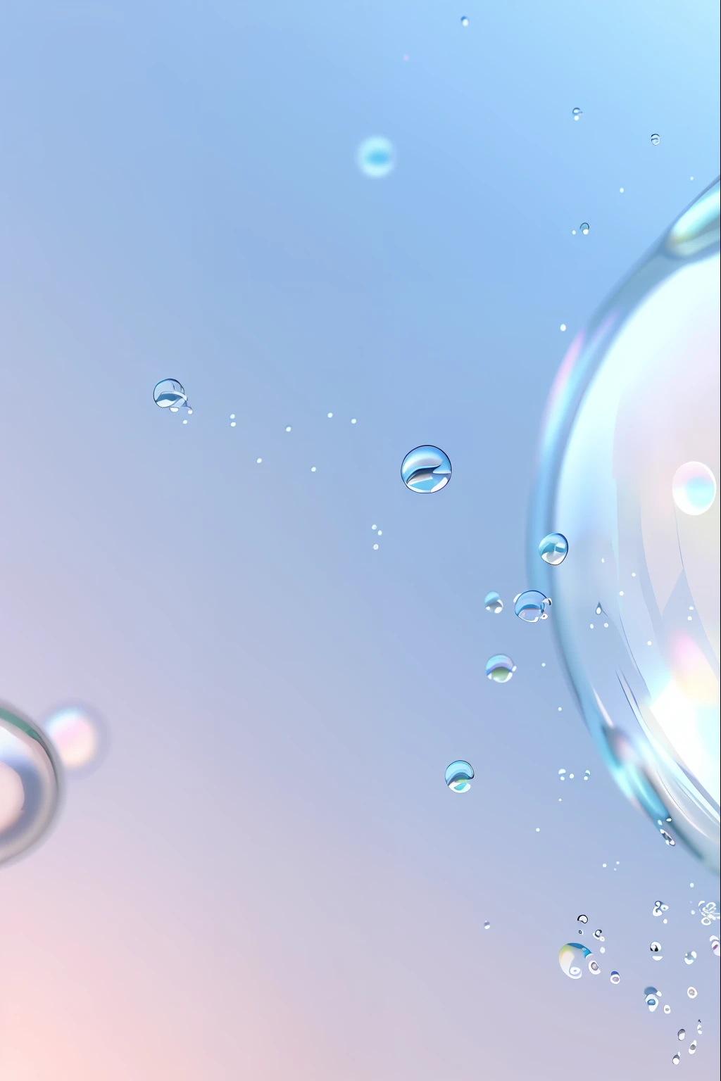 There are many bubbles floating in the air, transparent droplets, water particulate, water bubbles, 3 d fluid simulation render, water bubbles, liquid simulation background, condensation droplet render, water particle in front, water particulate, bubbling skin, Ethereal bubbles, Close-up bokeh realism, floating molecules