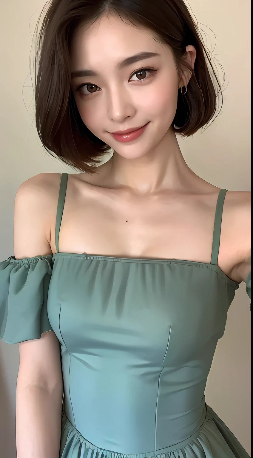 ((Best Quality, 8K, Masterpiece: 1.3)), 1girl, Slim Abs Beauty: 1.3, (Hairstyle Casual, Big Breasts: 1.2), Dress: 1.1, Super Fine Face, Delicate Eyes, Double Eyelids, Smile, Home