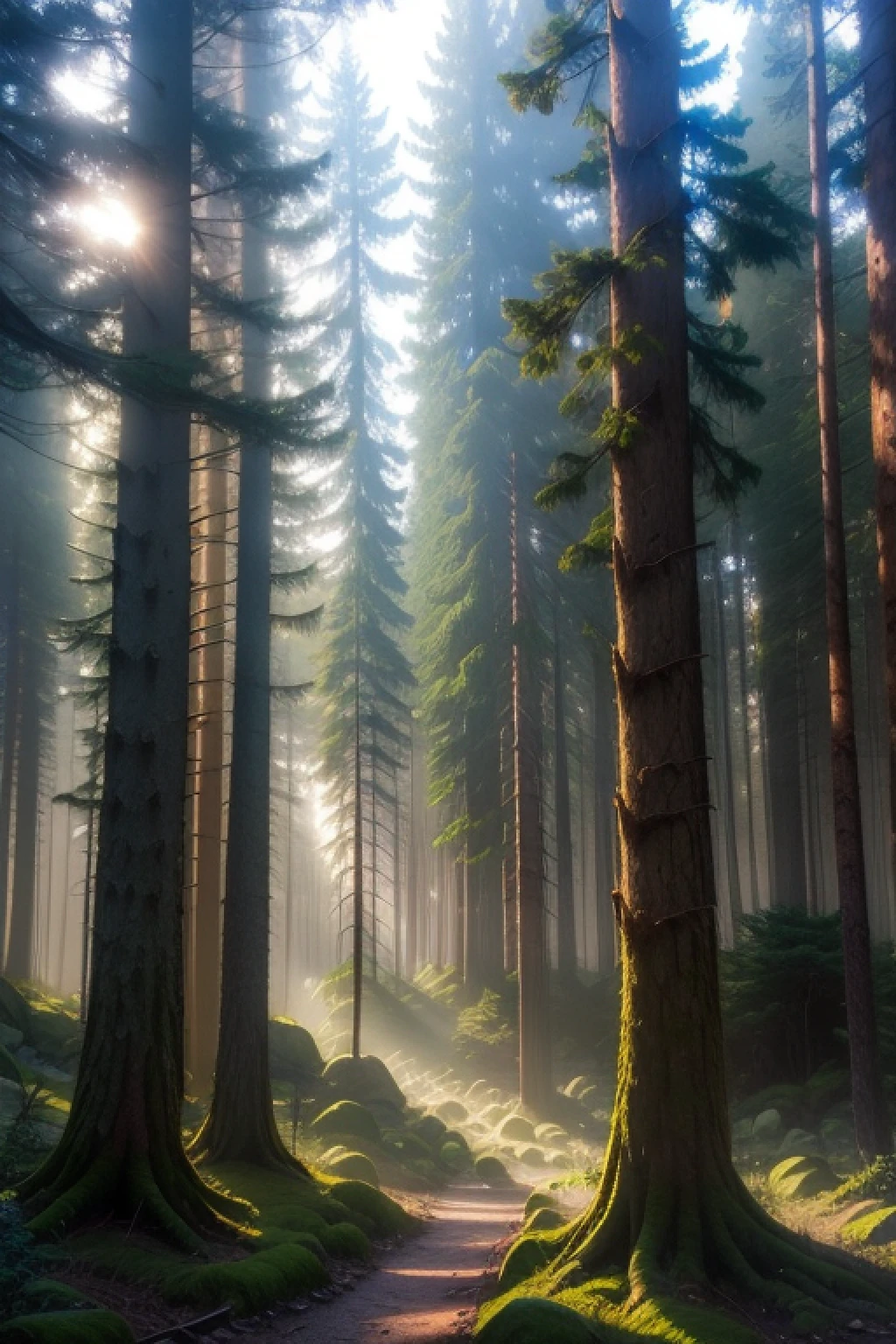 Tyndall effect forest early morning