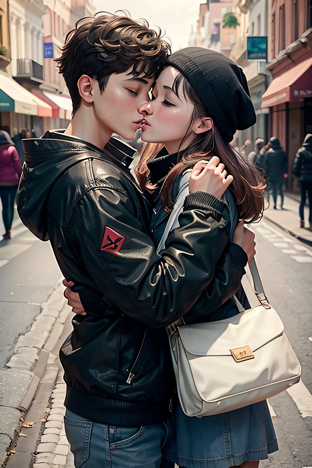 1 boy 1 girl street kissing --auto