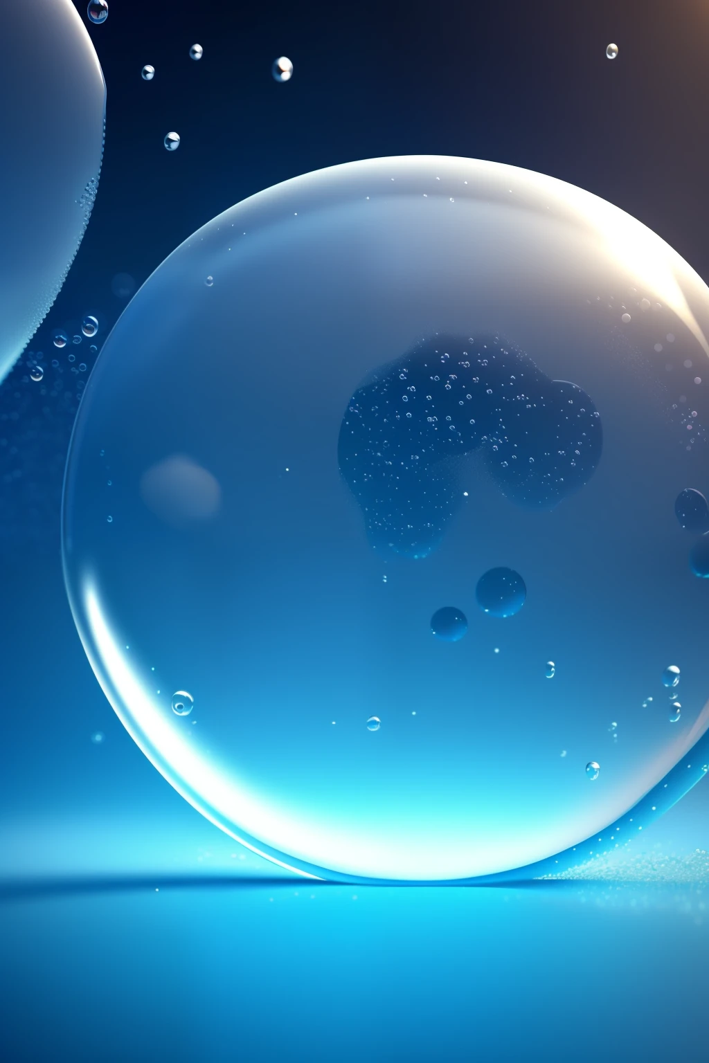 There are many bubbles floating in the air, transparent droplets, water particulate, water bubbles, 3 d fluid simulation render, water bubbles, liquid simulation background, condensation droplet render, water particle in front, water particulate, bubbling skin, Ethereal bubbles, Close-up bokeh is realistic, floating molecules，c4d