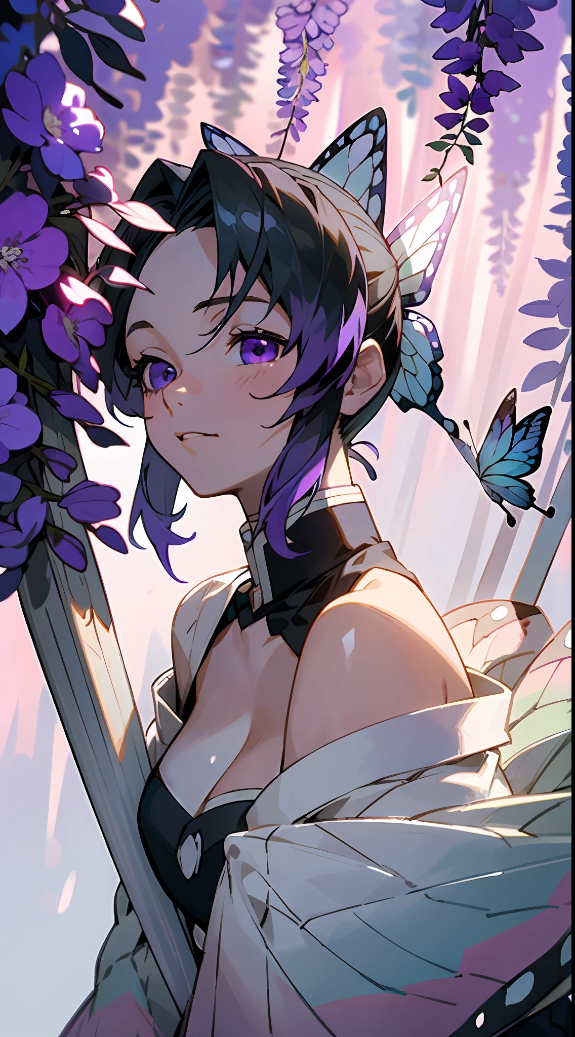 Anime girl with purple hair and butterfly ears holding a sword - SeaArt AI