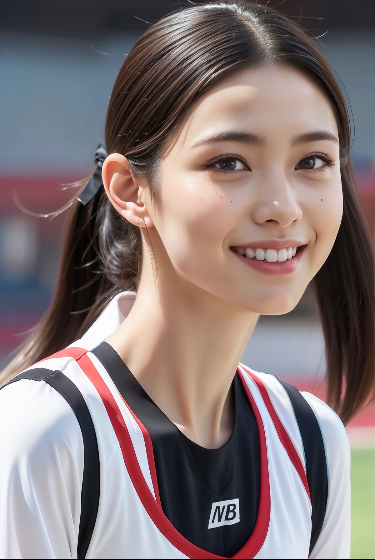 (((full bodyesbian)))、japanese beauty girl、two shot、(((track and field uniform)))、((Shoulder-length black hair))、((Short ponytail))、Two people posing、Perfect style、beauty legs、kawaii、((Track & Field Athletes Women))、(((1人)))、((stadium))、Transcendent cute、A slight smil、Beautiful breasts、full bodyesbian、athletic field、((Outstanding style))、((Healthy body))、 Photorealsitic、Beautiful detailed eyes、Hyper-Realism、highcontrast、Ultra HD、realistic skin textures、Top image quality、top-quality、超A high resolution、Fine details、Very meticulously