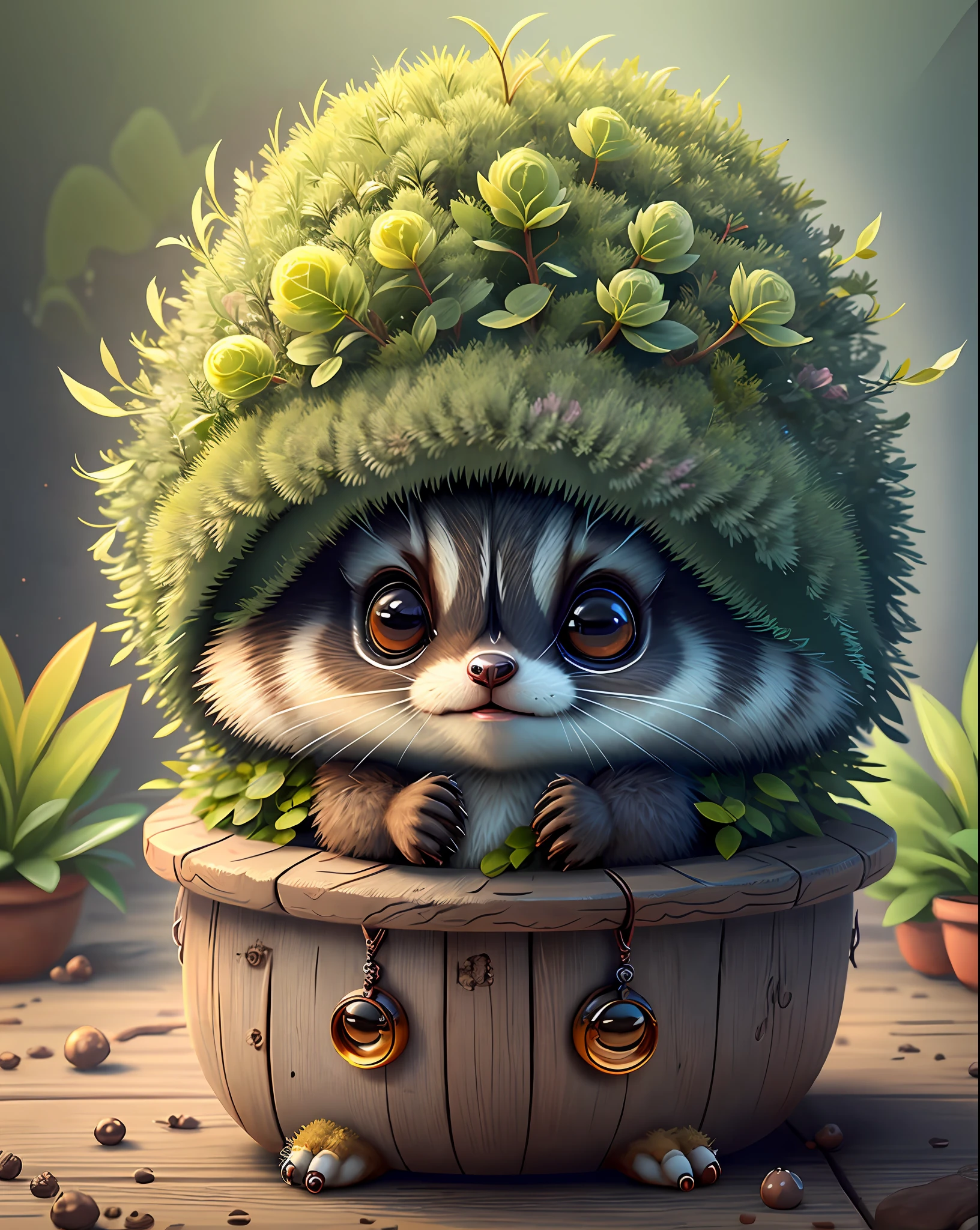 "Create cute creature masterpieces with inspired ultra-detailed concept art. Unleash your inner Cu73Cre4ture programmer with stable spreading power、Let your imagination come alive", (Raccoons), high detailing, in 8K、Top image quality
