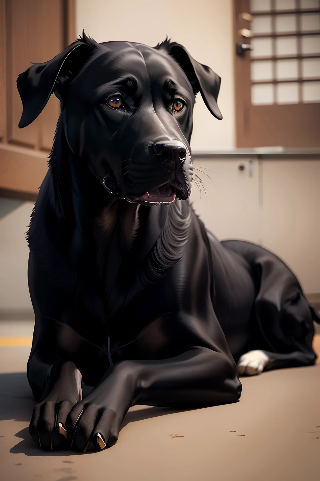 a Dog、Black Great Dane。No human