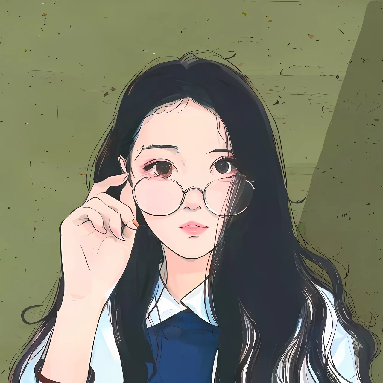 Illustration of a woman, With glasses, lofi portrait, solo portrait 🎨🖌️, high quality portrait, 🤤 girl portrait, lofi-girl, cute portrait, Korean girl, 2 d illustration,, beautiful drawing style, 2D illustration, trending on artstration