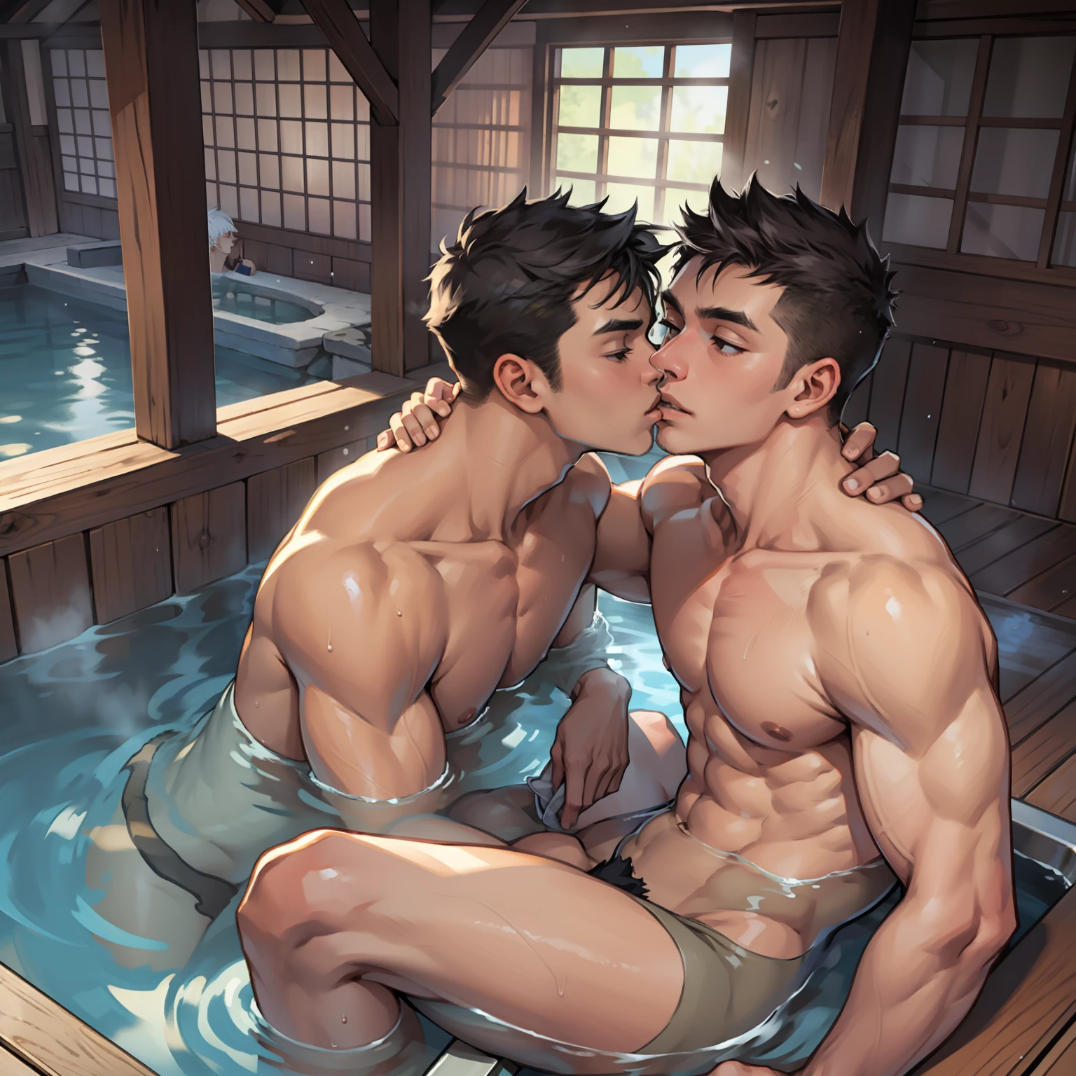 Two boys kissing，Bathhouse，Raised sexy