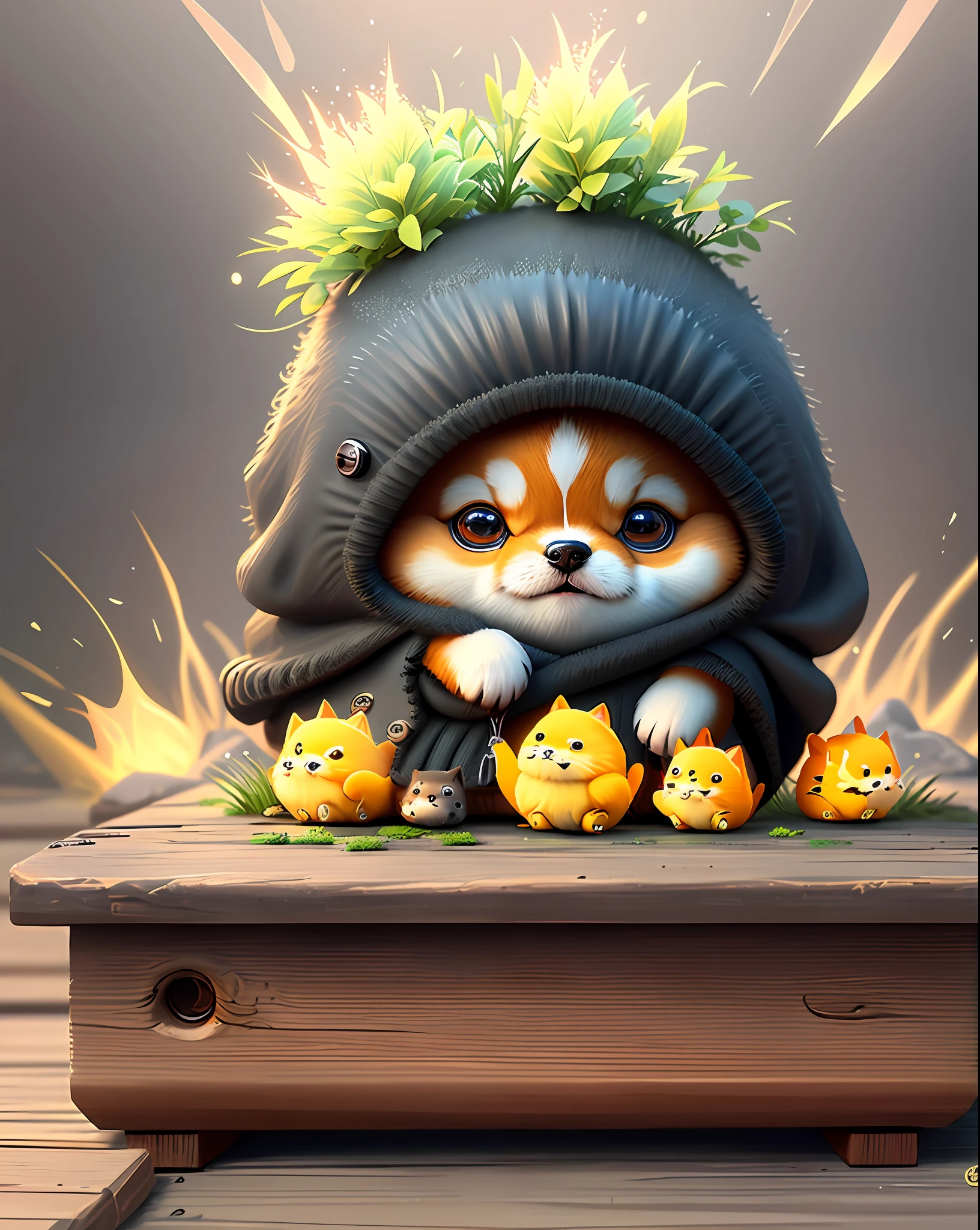 "Create cute creature masterpieces with inspired ultra-detailed concept art. Unleash your inner Cu73Cre4ture programmer with stable spreading power、Let your imagination come alive", (Shiba dog), Black Shiba Inu、high detailing, in 8K、Top image quality
