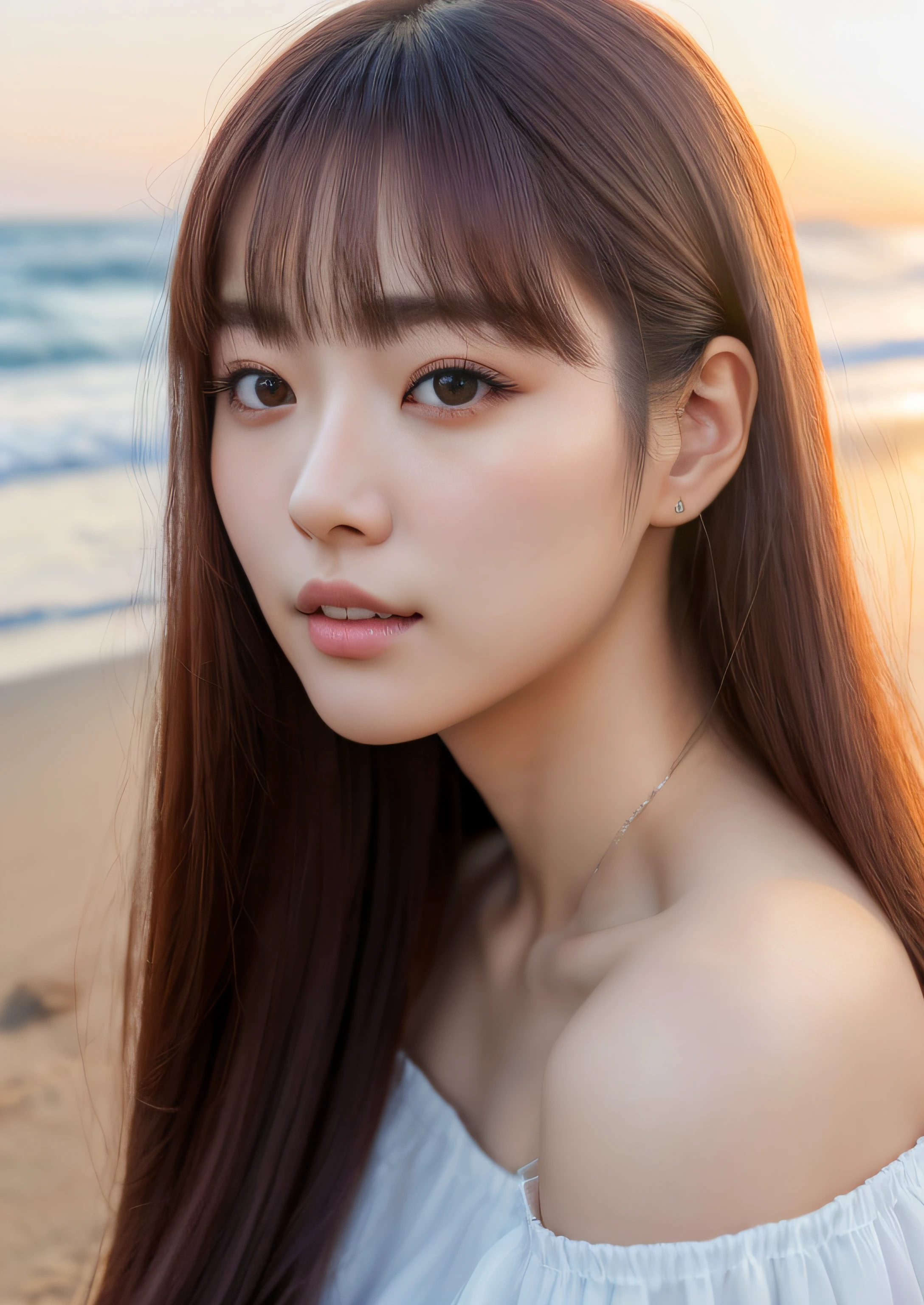((nsfw))、8k、RAW Photography、top-quality、超A high resolution、Photorealsitic、Realistic photo of a girl in a crop top、bare shoulders​、JINS、Sitting on the beach、Beautiful fece、A detailed face、detaileds、hight resolution、realisitic、Photorealsitic、full bodyesbian、From head to toe、Japan Half、the feet、Matte skin、pores、wrinkled、(the Extremely Detailed CG Unity 8K Wallpapers)、photo of the most beautiful artwork in the world、 Professional Majestic(Photo by Steve McQuarrie)、8K UHD、Digital SLR、Soft lighting、hightquality、film grains、Fujifilm XT3 sharp focus、f 5.6、High Details、foco nítido、Dramatic、(look at viewr:1.2)、(natural soft light)