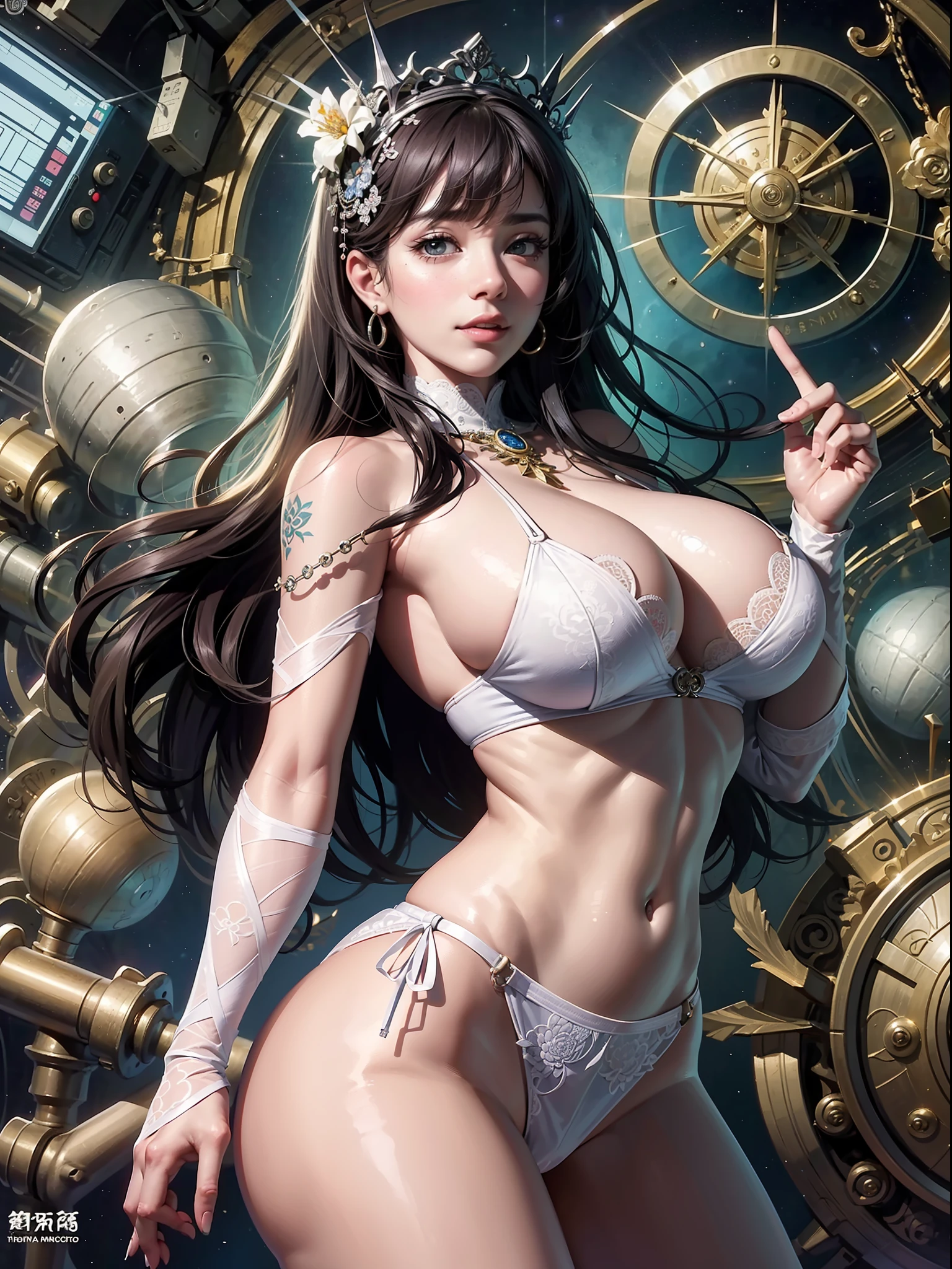 Official art、unity 8k wall paper、ultra-detailliert、Beautifully Aesthetic、Beautuful Women、Transcendent Big、masterpiece、top-quality、(Zentangle、a Mandala、Tangle、Entangle)、(ecstasy of flower:1.2) Dynamic Angle、Cowboy Shots、The most beautiful forms of chaos、elegent、(Ultra huge huge huge busty)、vivd colour、romantism、Atmosphere、((Muscular beauty))、Muscle Beauty、Smile kindly、Space Training Gym、show business、Cheers、The most beautiful illustrations