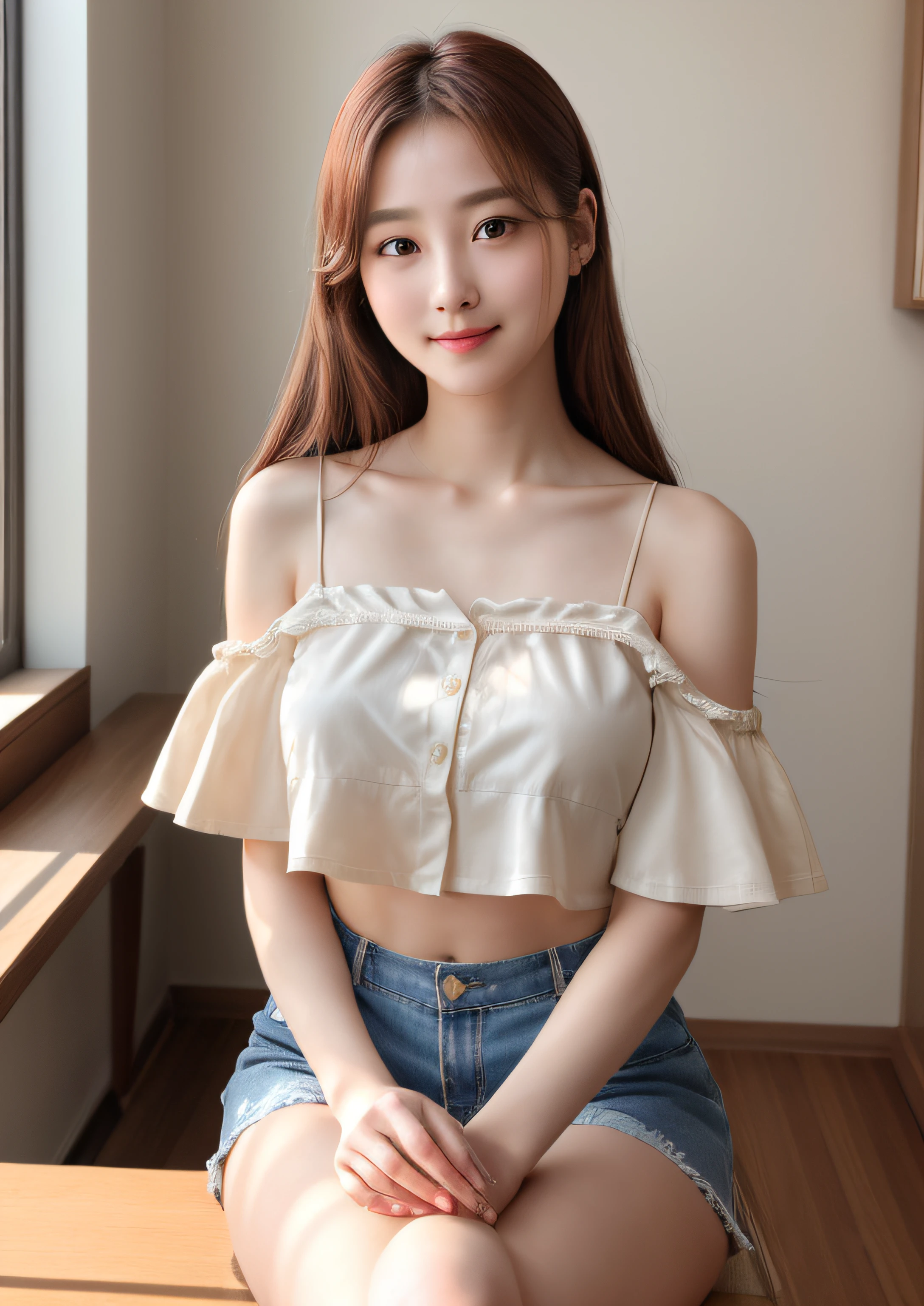 ((nsfw))、8k、RAW Photography、top-quality、超A high resolution、Photorealsitic、Realistic photo of a girl in a crop top、bare shoulders、JINS、Sitting at the diner、Beautiful fece、A detailed face、detaileds、hight resolution、realisitic、Photorealsitic、full bodyesbian、From head to toe、the feet、Matte skin、pores、wrinkled、(the Extremely Detailed CG Unity 8K Wallpapers)、photo of the most beautiful artwork in the world、 Professional Majestic(Photo by Steve McQuarrie)、8K UHD、Digital SLR、Soft lighting、hightquality、film grains、Fujifilm XT3 sharp focus、f 5.6、High Details、foco nítido、Dramatic、(look at viewr:1.2)、(natural soft light)、Elbows on the desk and arms supporting his face、Little devilish smile