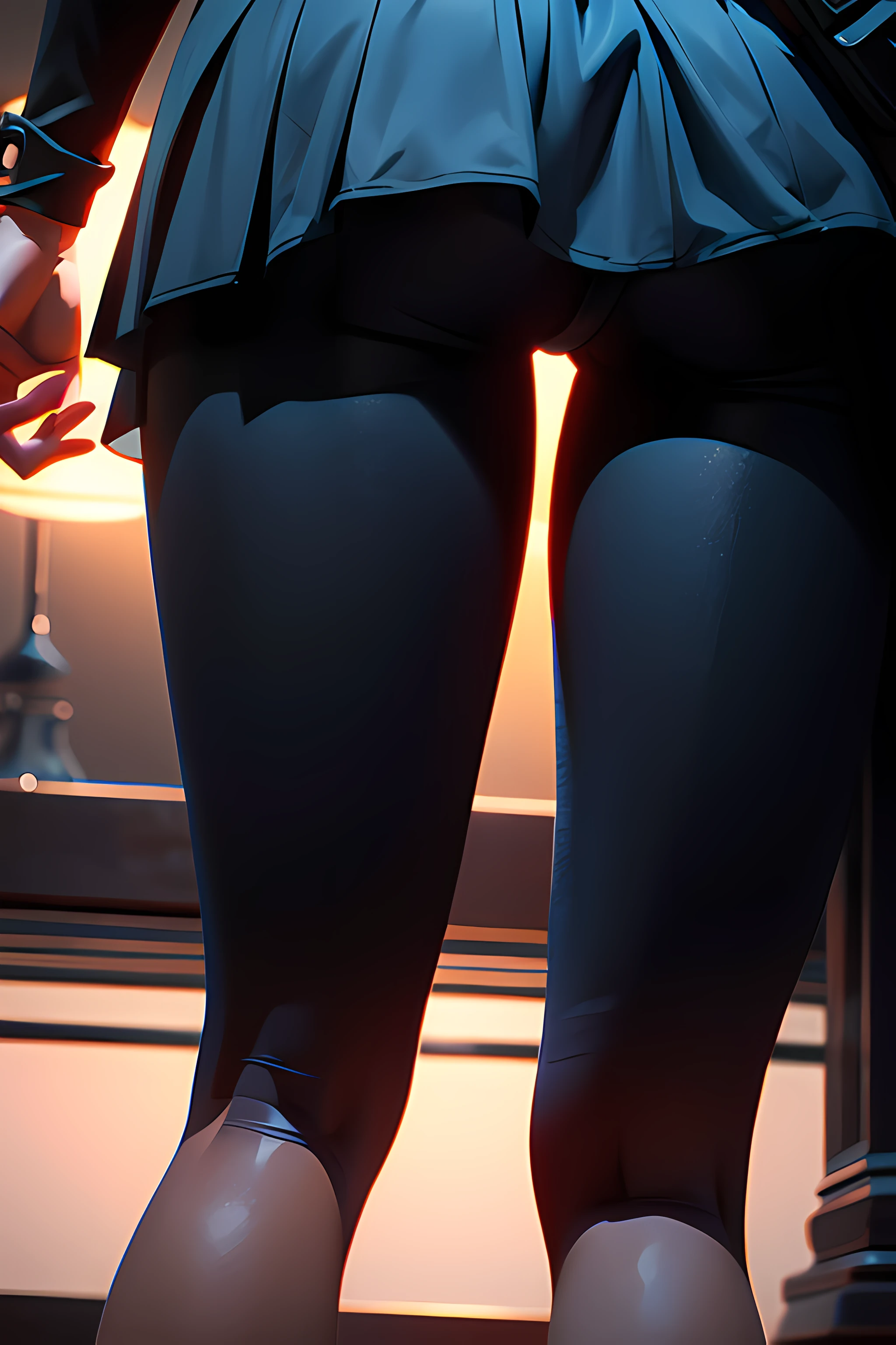 from behind, (close up photo a woman's legs), 8k hdr, high quality, soft cinematic light, dramatic atmosphere,