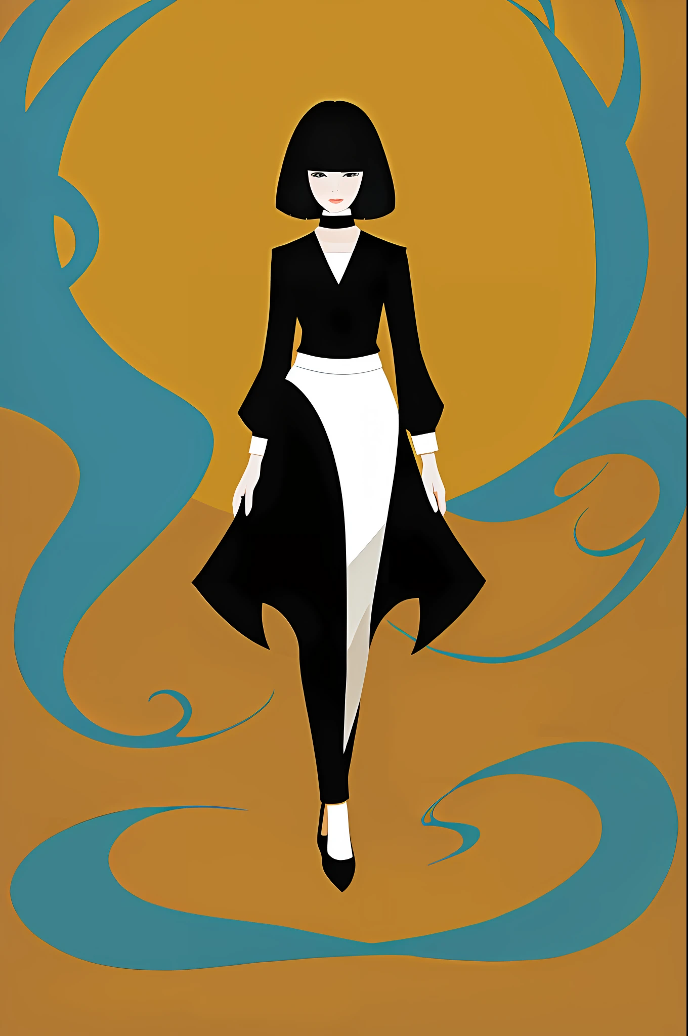1girl in, Vector art, flat-colors, pop-art,  bob cuts, Full body, lofi color, (Hiperov), (masutepiece,Best Quality:1.5)