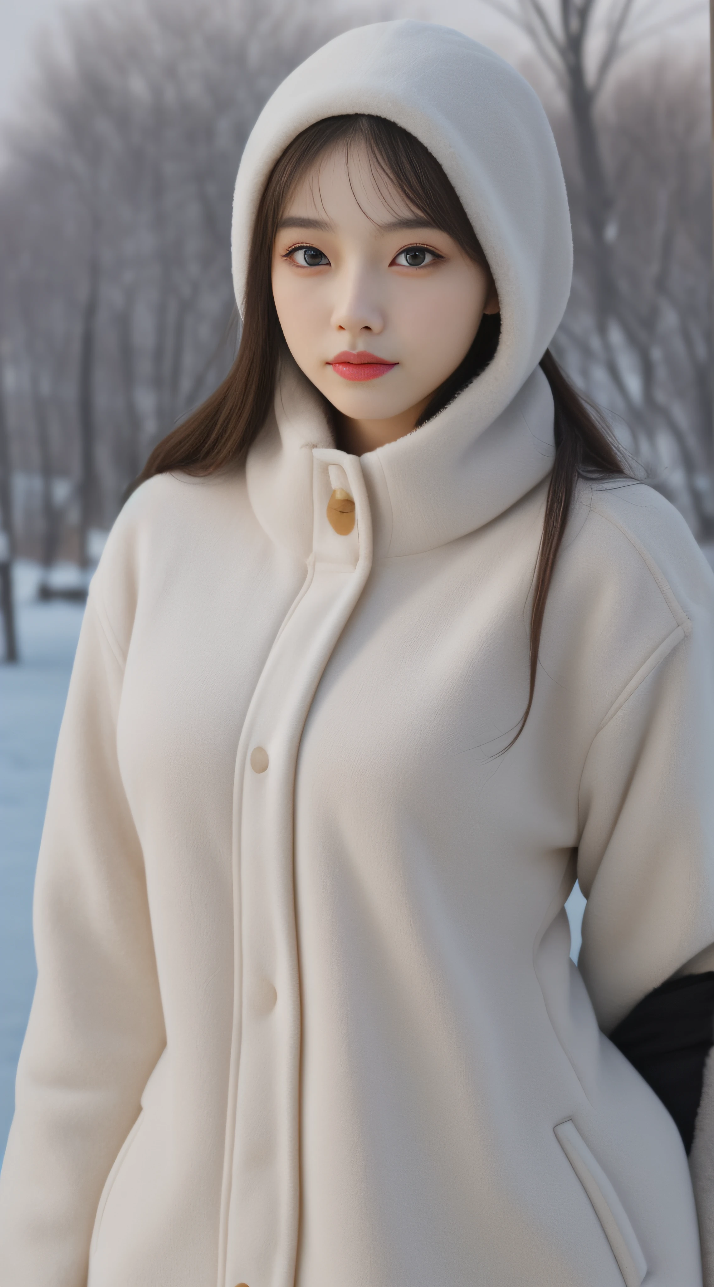 Focus:1.2, perfect figure beautiful woman:1.4,，Best face quality, Ultra-high facial detail，Ultra-high pupil detail，slimfigure，Smaller bust，at winter season，围巾