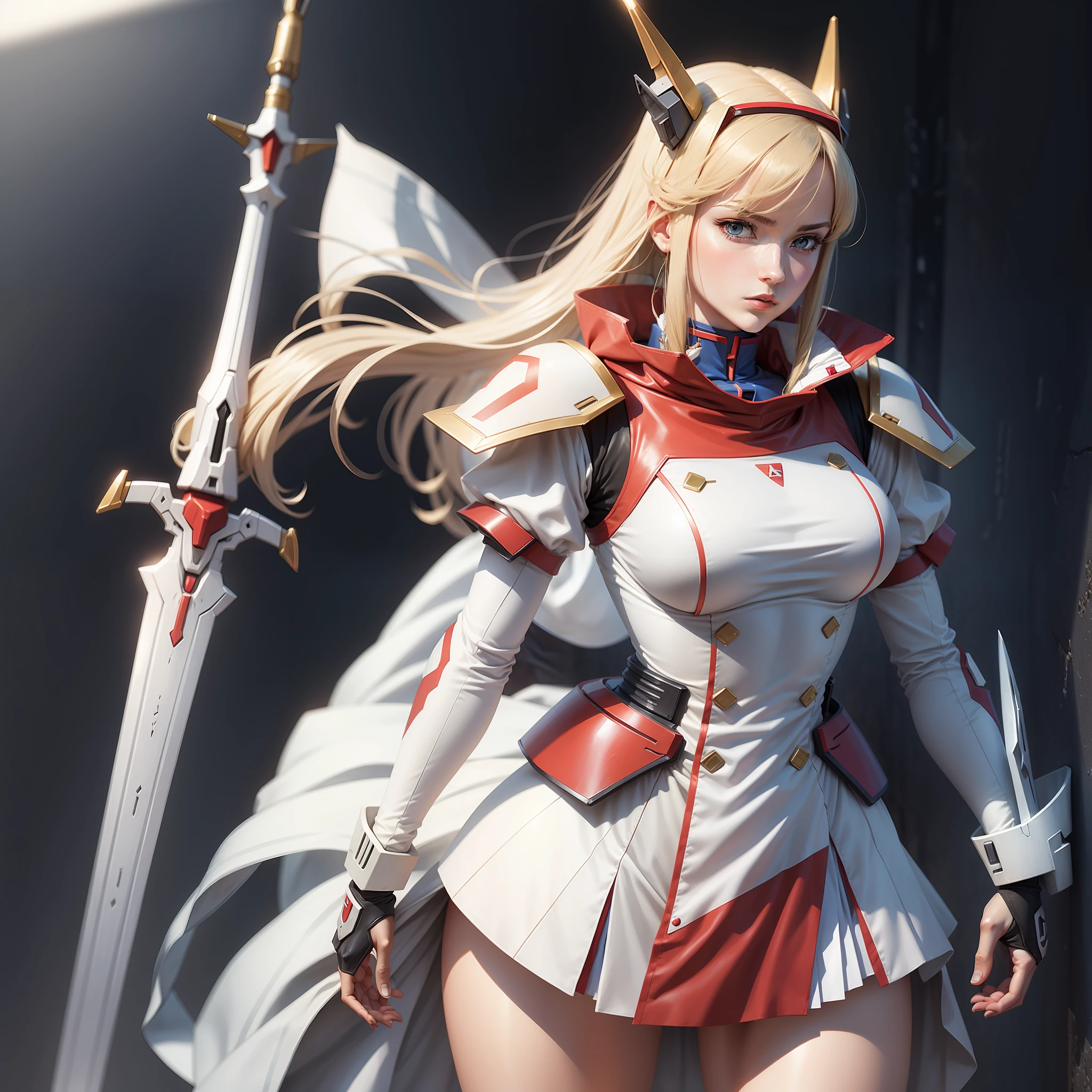 A tall female Gundam with a long sword