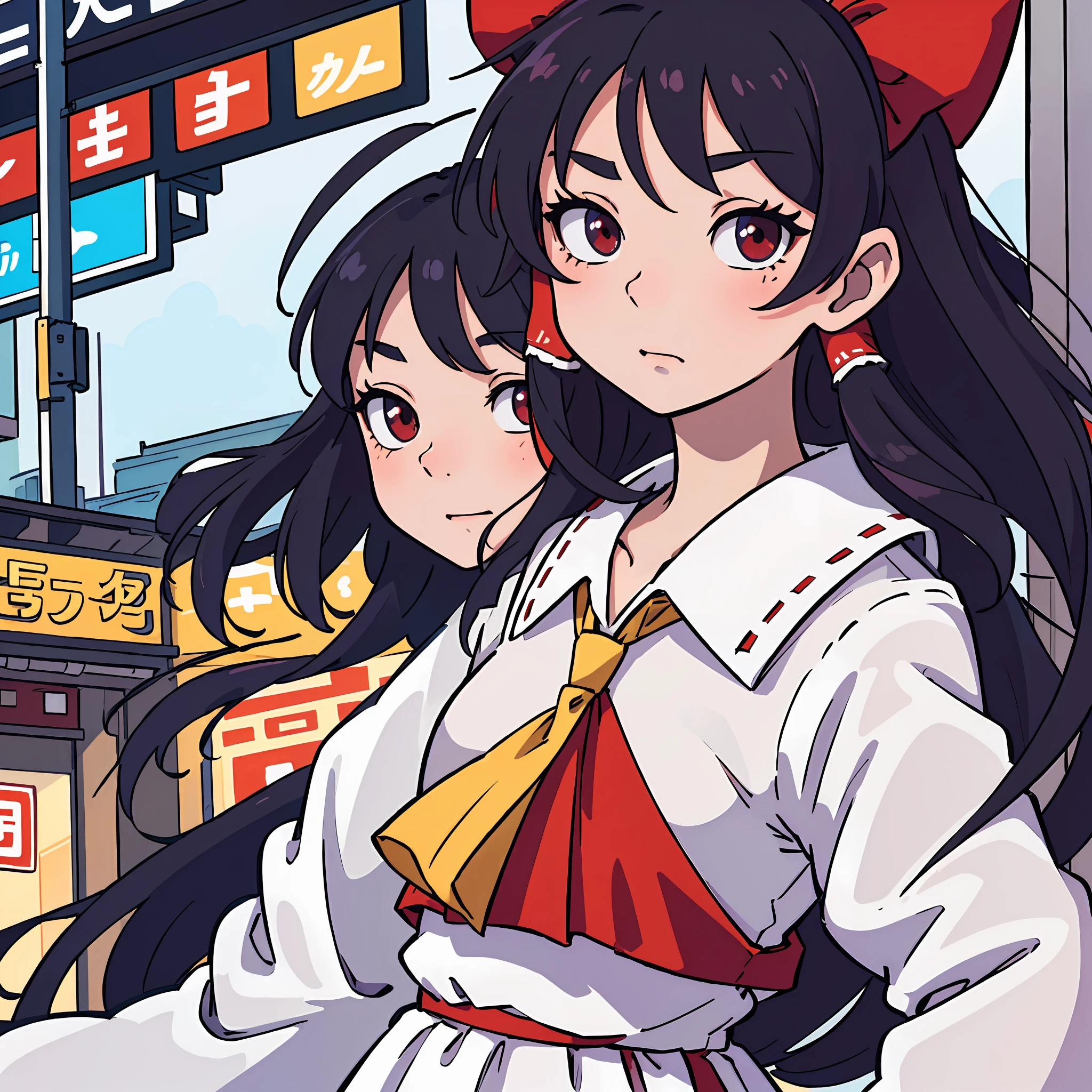 (top-quality:0.8)、(top-quality:0.8)、Slow Reimu、perfect anime illustration、natta、Extreme close-up portrait of pretty woman walking in the city
