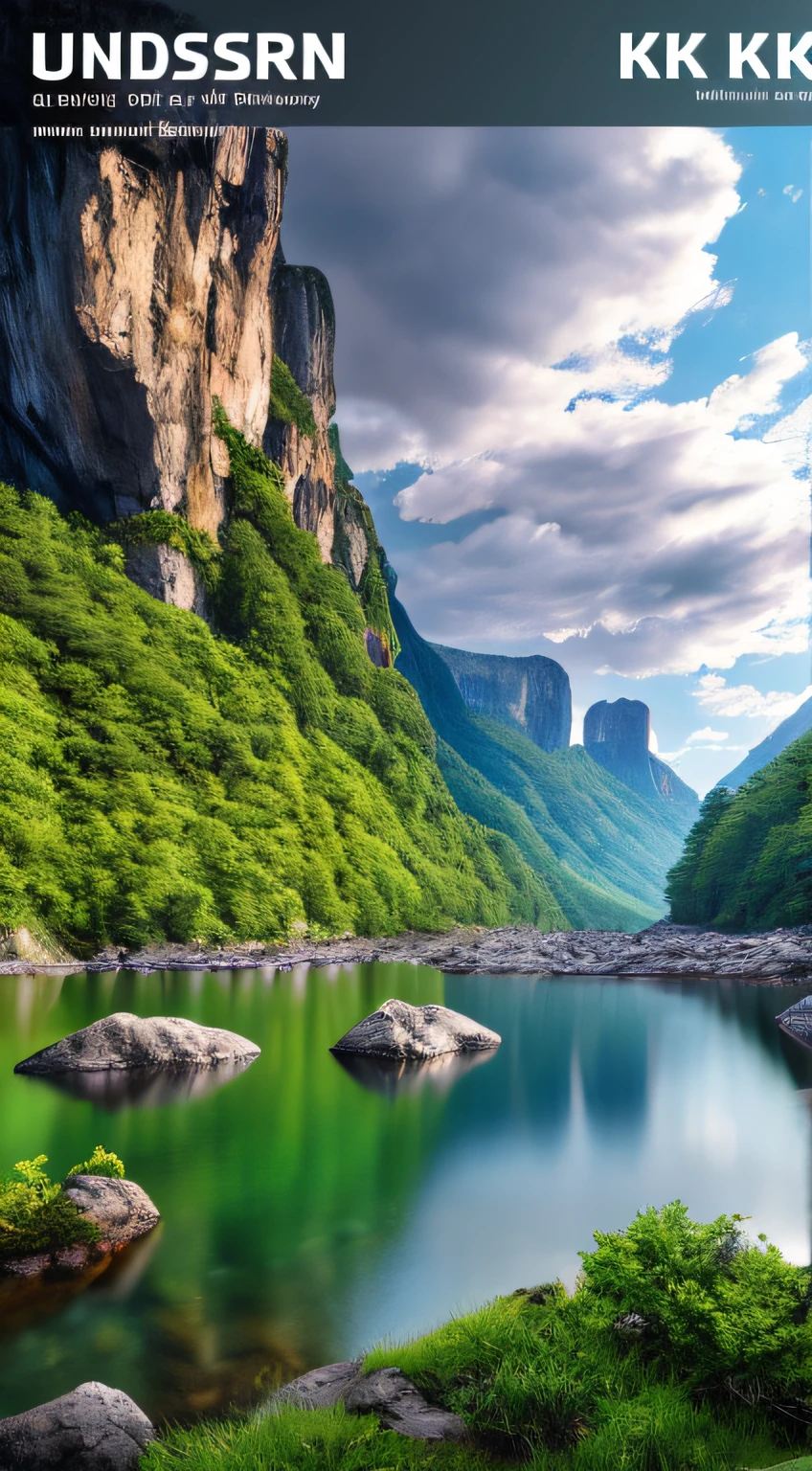 Masterpiece, ultimate quality, Cg unity 8k wallpaper, super delicate, beautiful sky and clouds, rich natural scenery, cliffs, lakes and rivers, waterfalls and flying water, beautiful green mountains, no trace of people, excellent scenery, has already won a photo contest, background Blurring, full depth of field, HDR high dynamics, true restoration, intricate, extreme details, dramatic presentation, perfectly presenting the style of midjourney art.