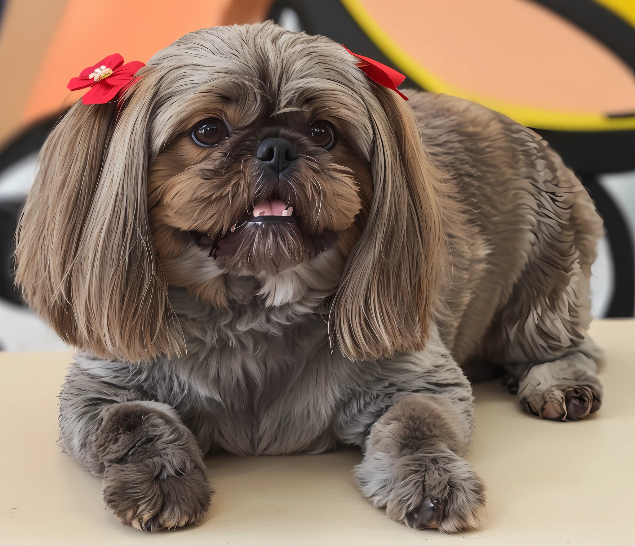 Happy birthday to a happy furry baby, shih-tzu, 4K HD resolution, imagem de alta qualidade, imagem premiada, imagem da National Geographic com fundo granulado, imagem premiada, imagem premiada, hiper-realista, alta resolução, muito detalhada, imagem premiada, muito detalhada, Qualidade HD