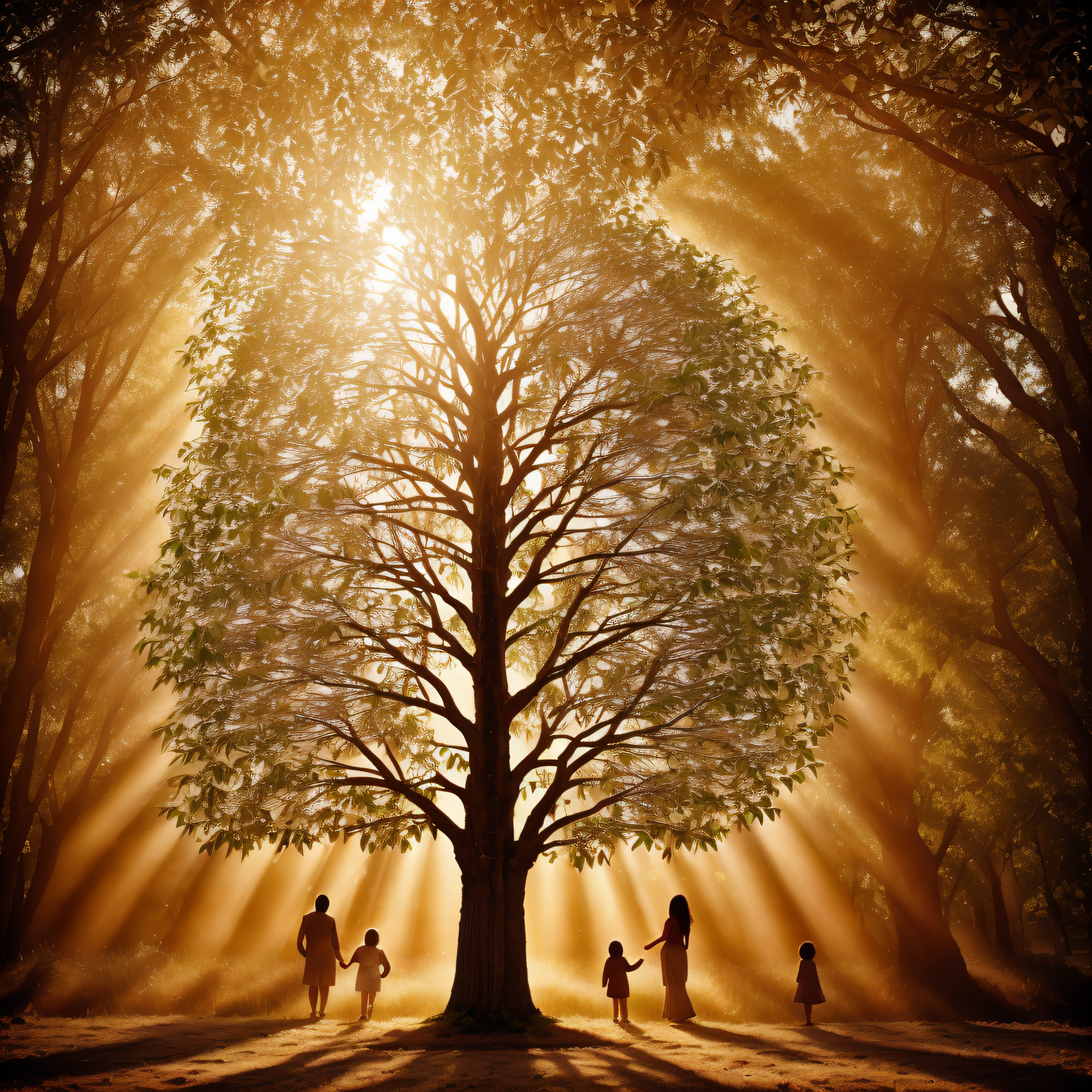 Tree of kind, love, human, creation, acceptance, thankfulness, dream, wisdom, family, journalist, artist, editor, light, designer, gladness, mummy, sunlight