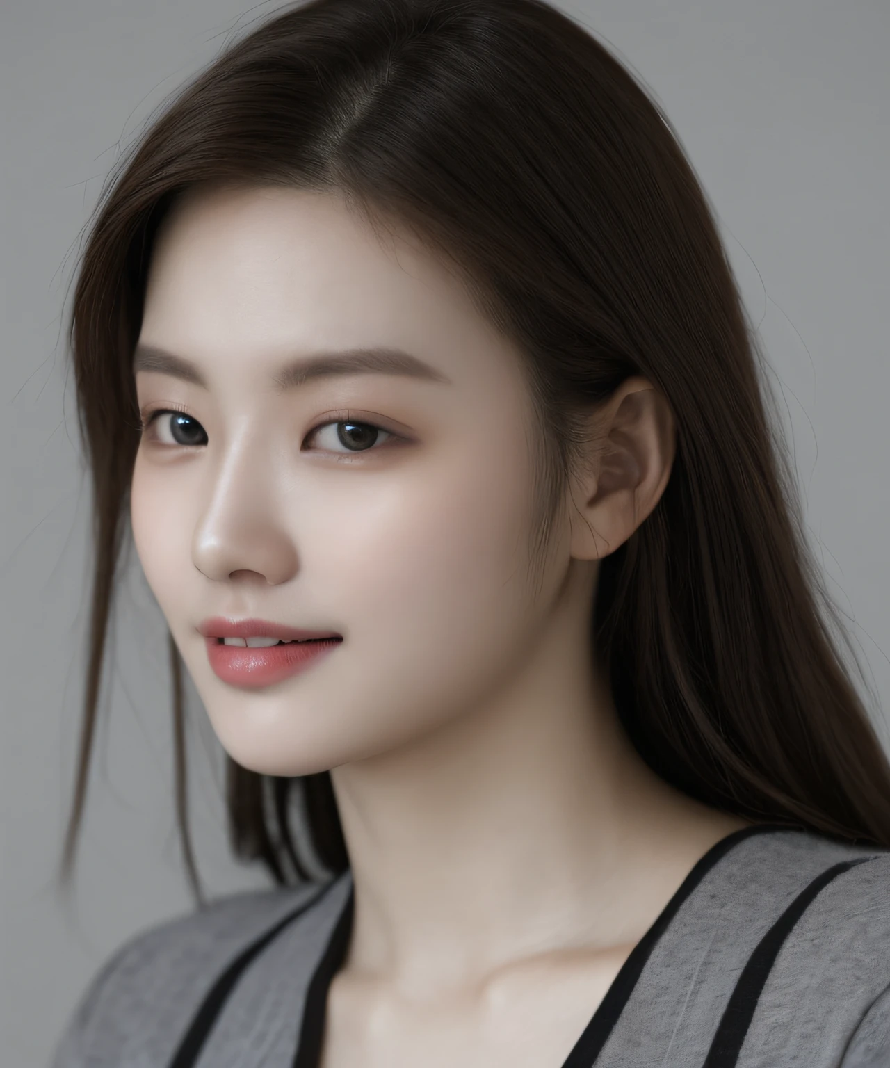 Fashion model 25 years old, [Close-up]]]], [[Chest]]]], [Neck]]]], [Shoulder]]]], perfect eyes, perfect iris, perfect lips, perfect teeth, perfect skin, soft front light, glow, HDR, (muted colors: 1.2)