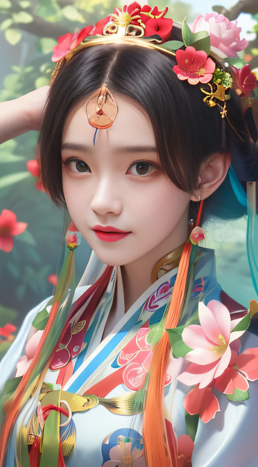 there is a woman with a flower crown on her head, Guviz-style artwork, Guviz, Palace ， A girl in Hanfu, inspired by Yanjun Cheng, Inspired by Lan Ying, yanjun cheng, Chinese girl, inspired by Li Fangying, inspired by Wu Bin, Inspired by Ai Xuan
