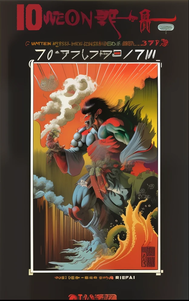 Game retro, Japanese art, 70s style, monster