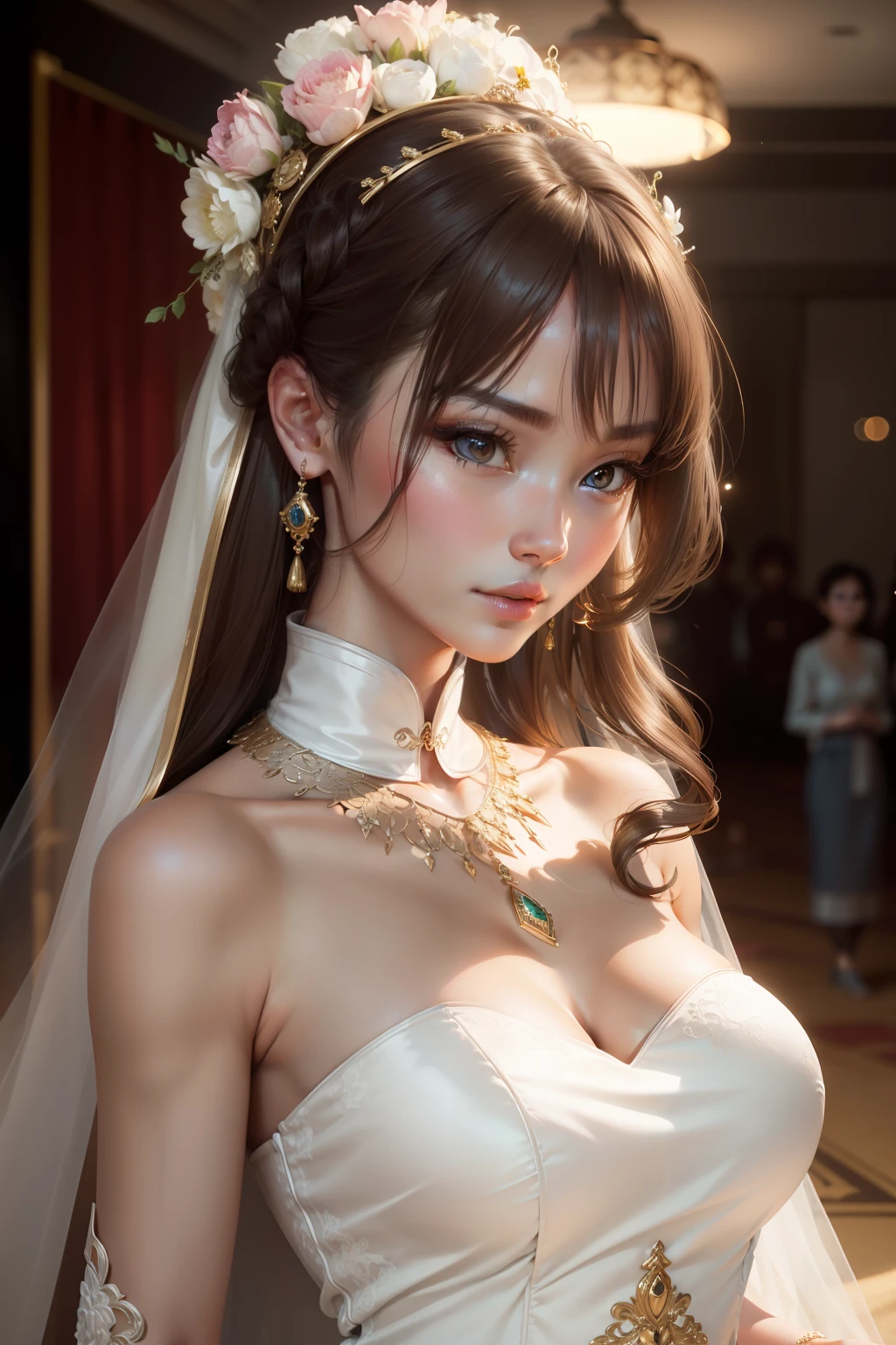 best quality, masterpiece, highres, 1girl,china wedding dress,hair ornament,necklace, jewelry,Beautiful face,upon_body, tyndall effect,photorealistic, dark studio, rim lighting, two tone lighting,(high detailed skin:1.2), 8k uhd, dslr, soft lighting, high quality, volumetric lighting, candid, Photograph, high resolution, 4k, 8k, Bokeh