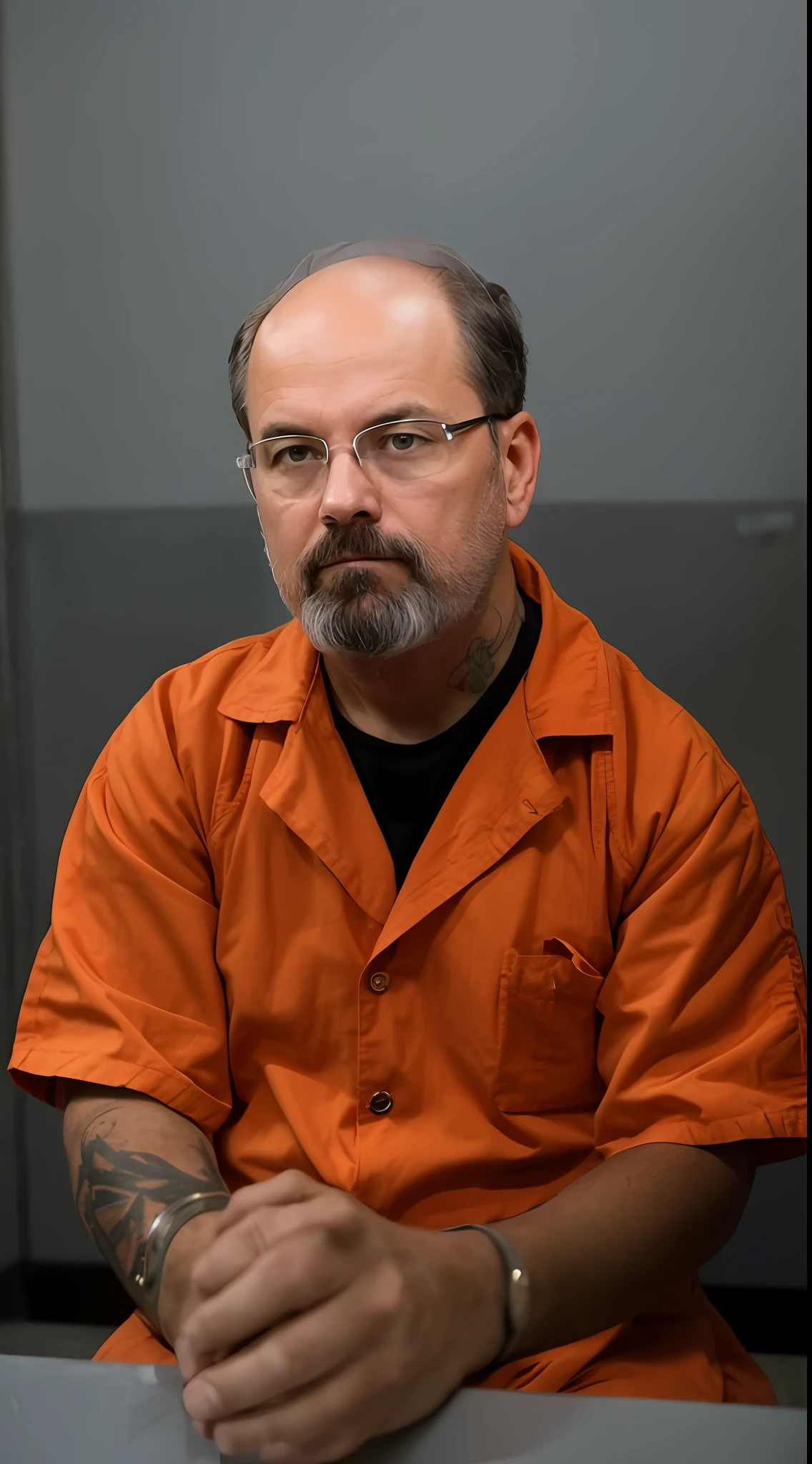 a man in a jail, facing the camera with seriousness