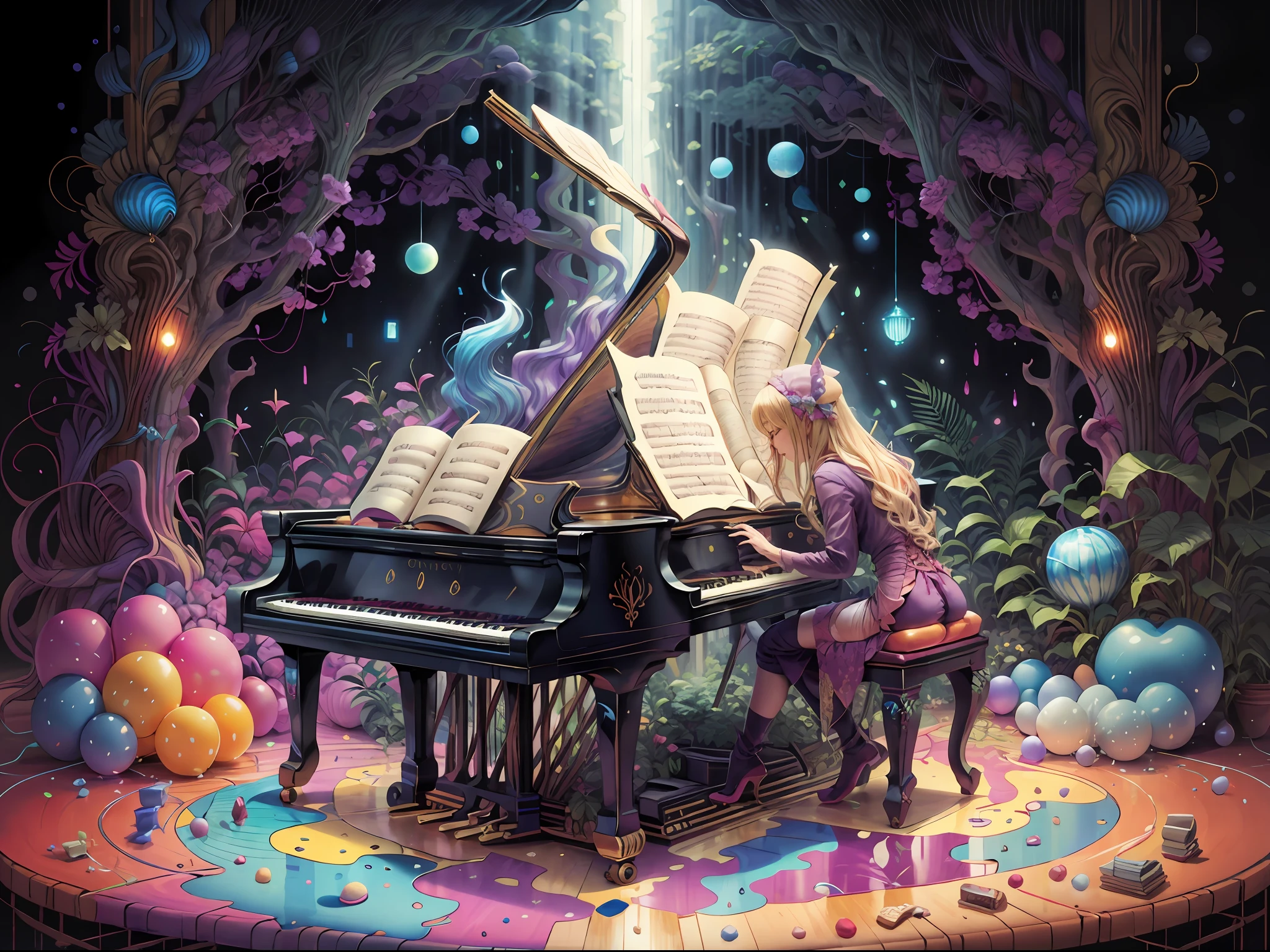 a grand piano、Play backwards、Beautuful Women