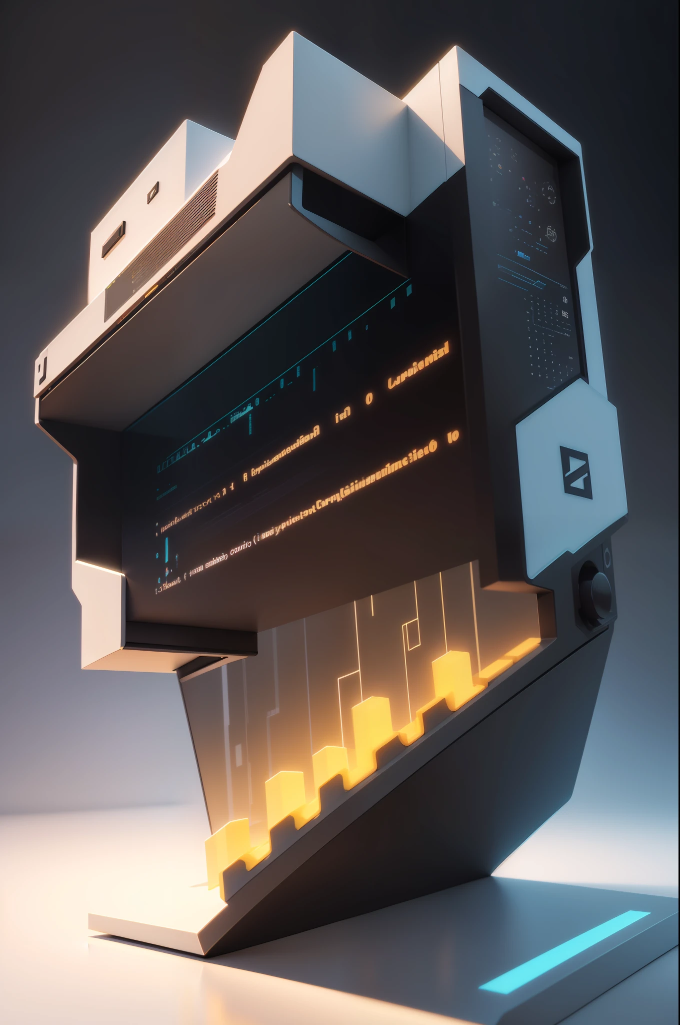 Three-dimensional decoration piece that combines technology and programming. The piece is a representation of a snippet of source code from a programming language , impresso em 3D, com cores modernas