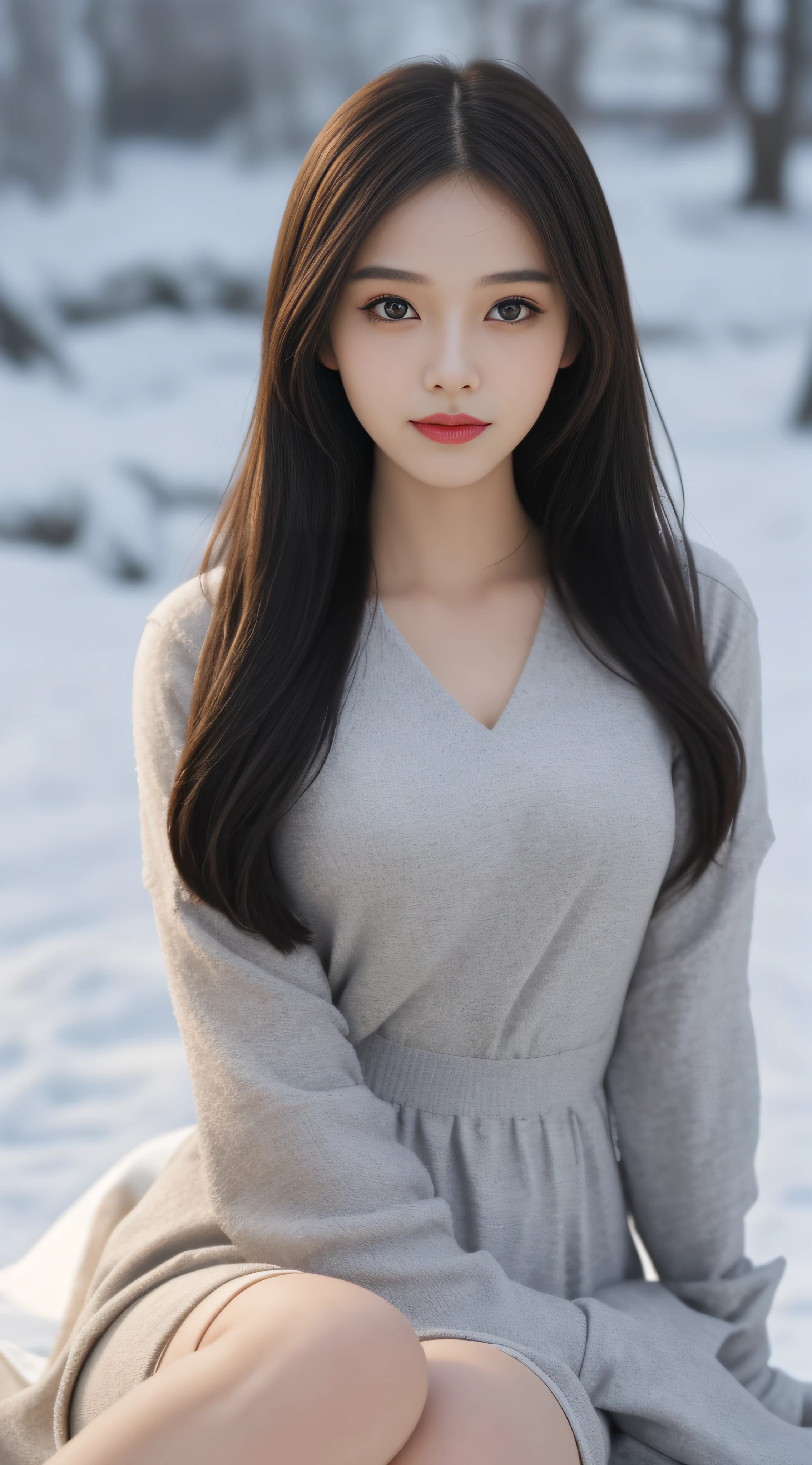 Focus:1.2, perfect figure beautiful woman:1.4,，Best face quality, Ultra-high facial detail，Ultra-high pupil detail，slimfigure，Smaller bust，at winter season，围巾，outside，Sit Pose，Hair is slightly curled，